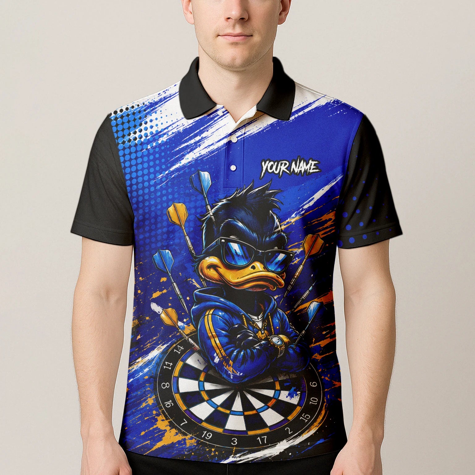 Personalised Blue & Gold Cool Duck Darts Polo Shirt For Men L859