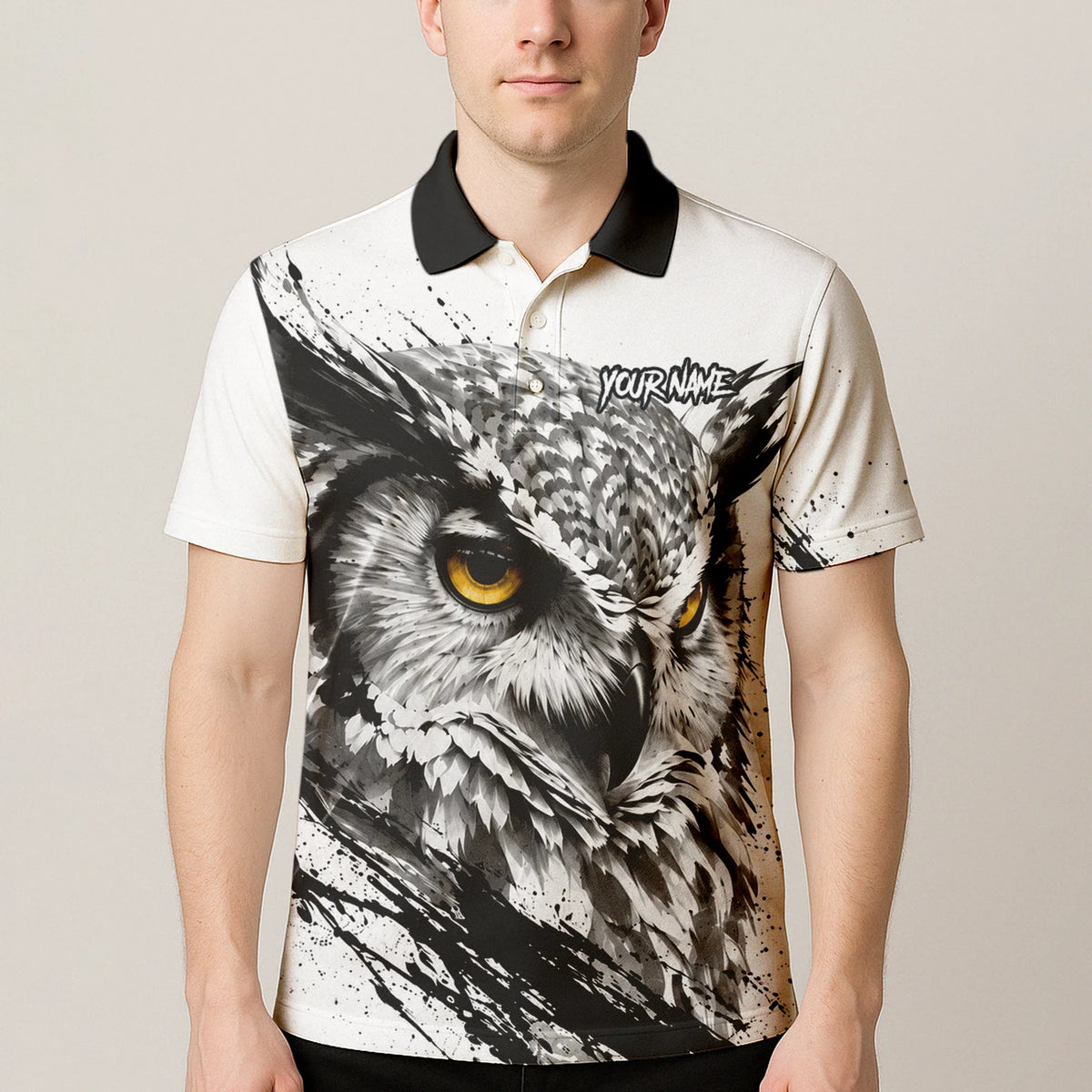 Personalised White Black Yellow Owl Darts Shirt For Men P128