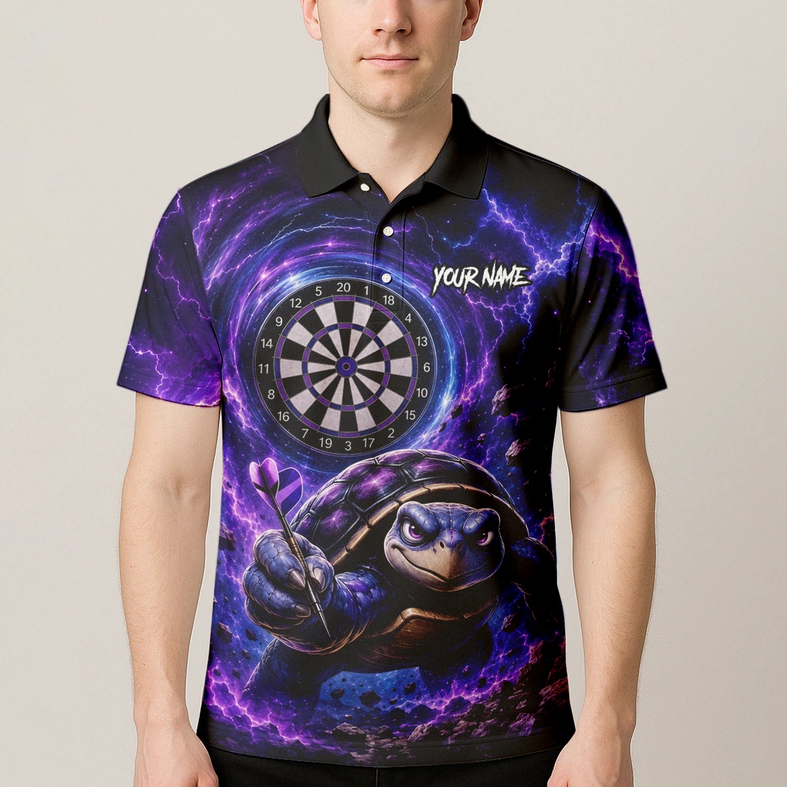 Personalised Purple & Black Turtle Playing Darts Shirt For Men F796