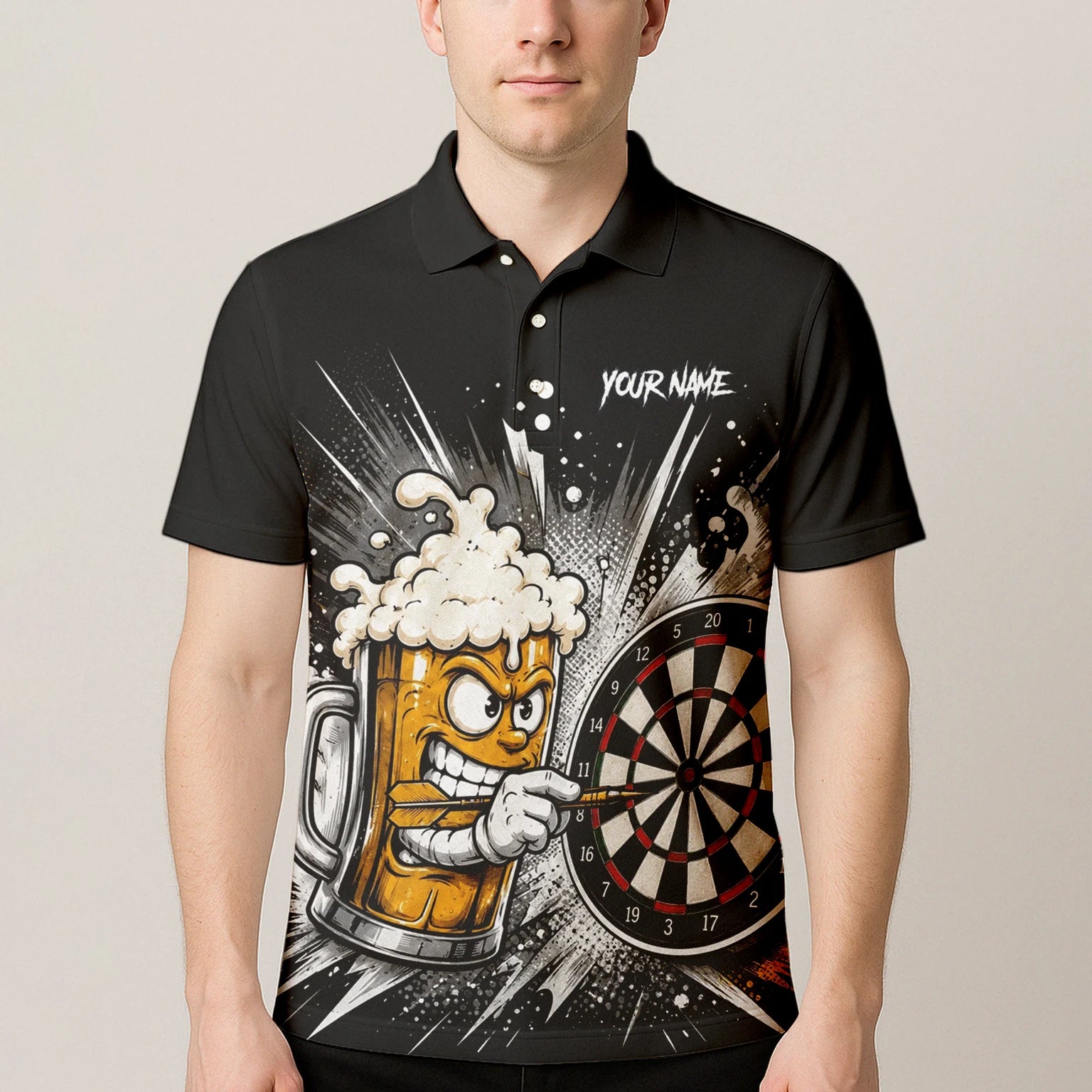 Personalised Beer Mug Darts Polo Shirt For Men S555