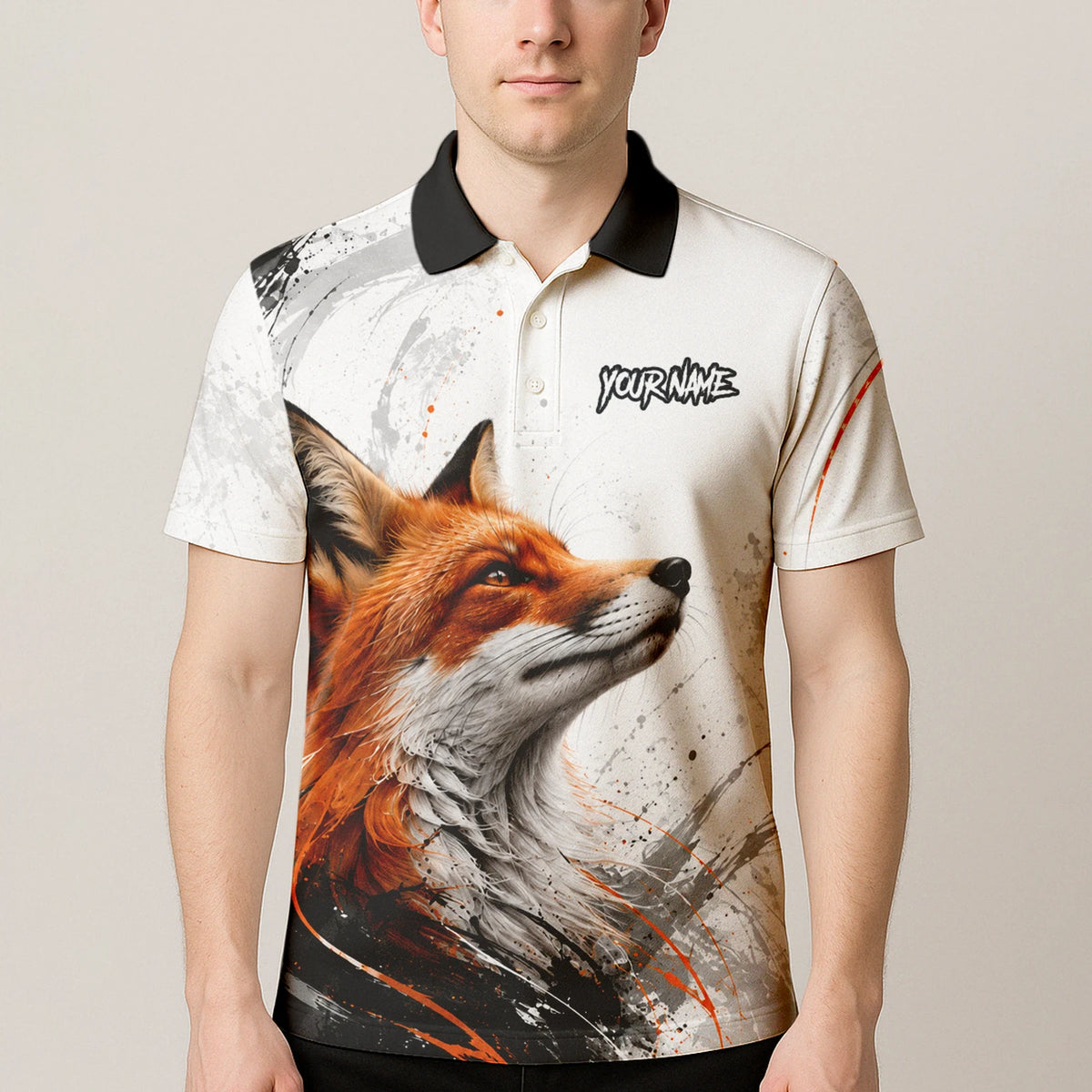 Personalised White Black Orange Fox Darts Shirt For Men D228