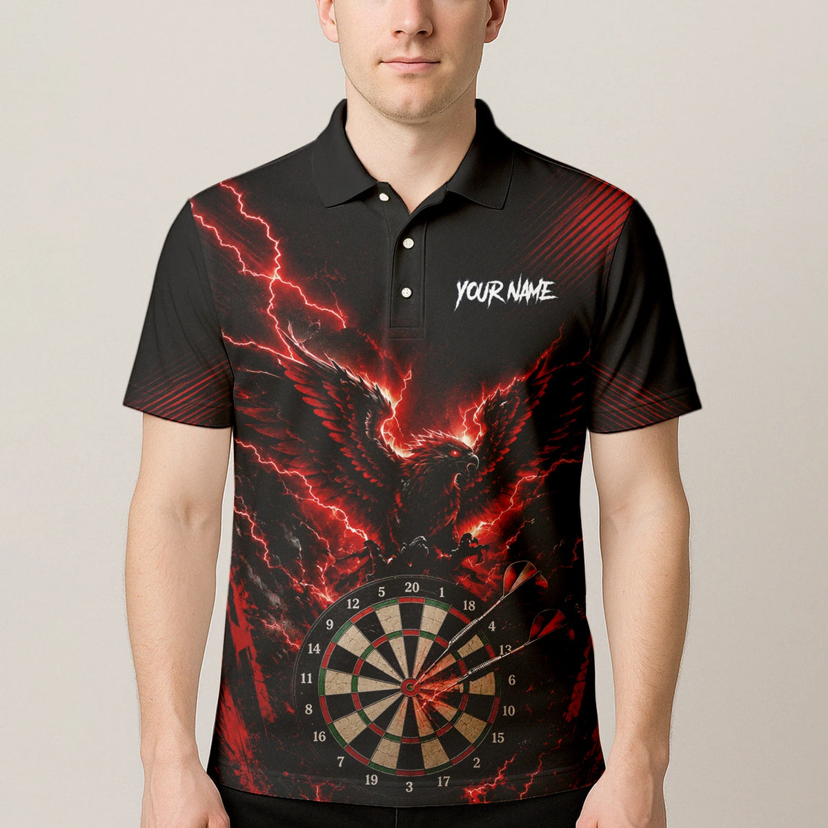 Personalised Black & Red Phoenix Lightning Dartboard Darts Shirt For Men J120