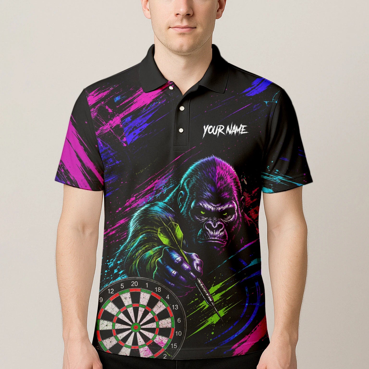 Personalised Black Pink & Purple Gorilla Darts Shirt For Men U874