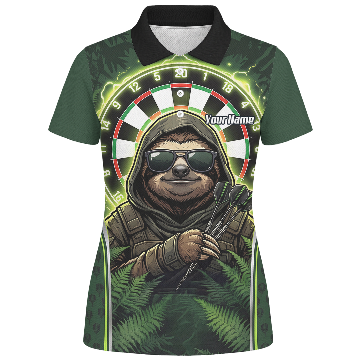 Personalised Sloth Darts Shirt for Women Green Jungle Custom Dart Jersey with Name Polo Top A2449