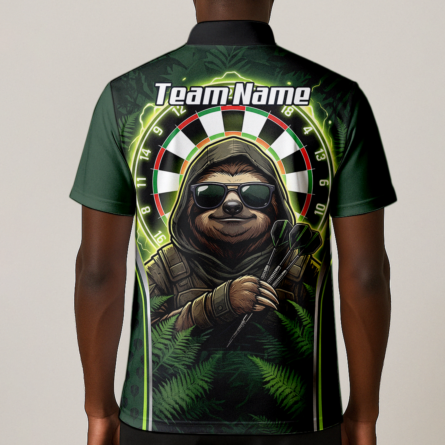 Personalised Sloth Darts Shirt for Men Green Jungle Custom Dart Jersey with Name Polo Top A2449