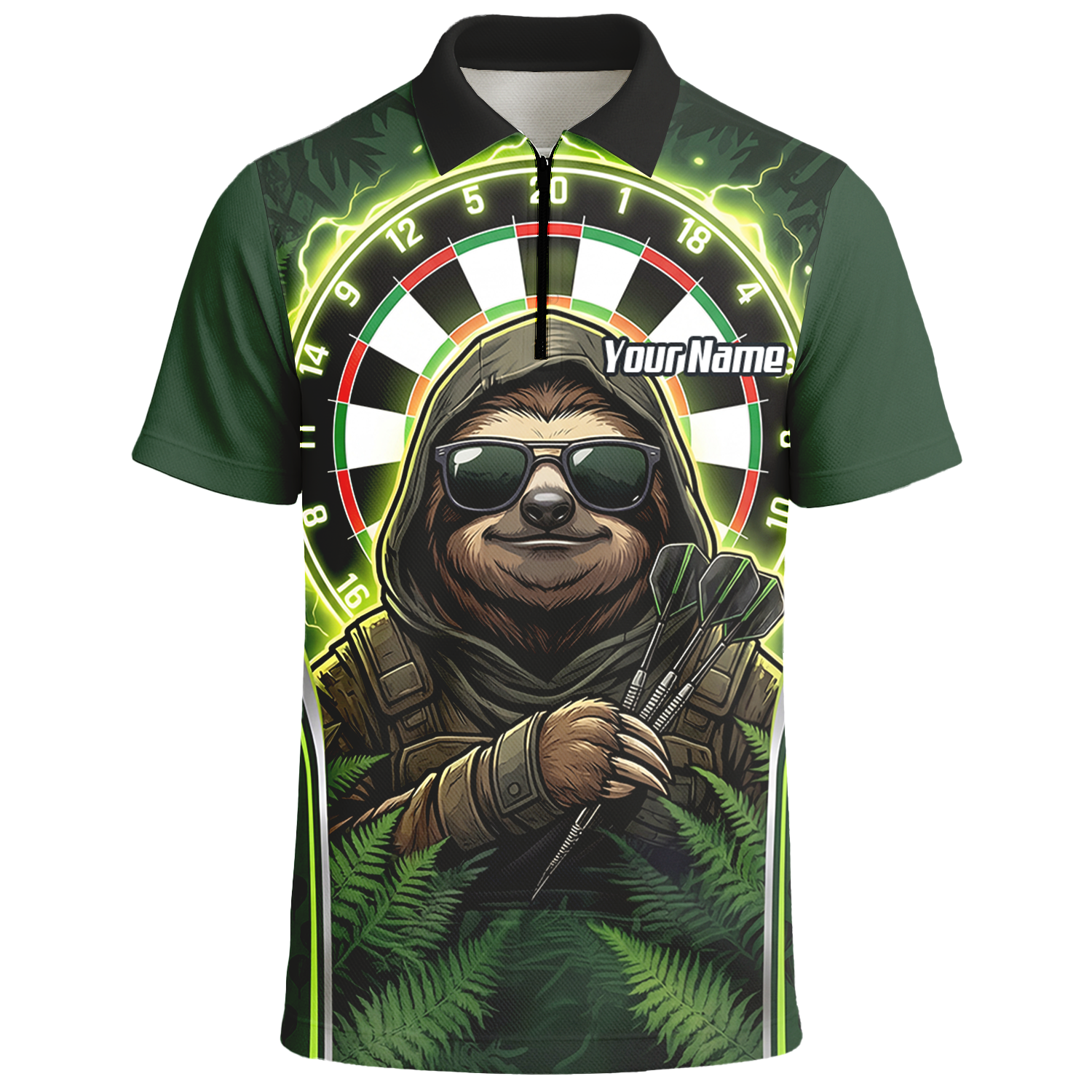 Personalised Sloth Darts Shirt for Men Green Jungle Custom Dart Jersey with Name Polo Top A2449