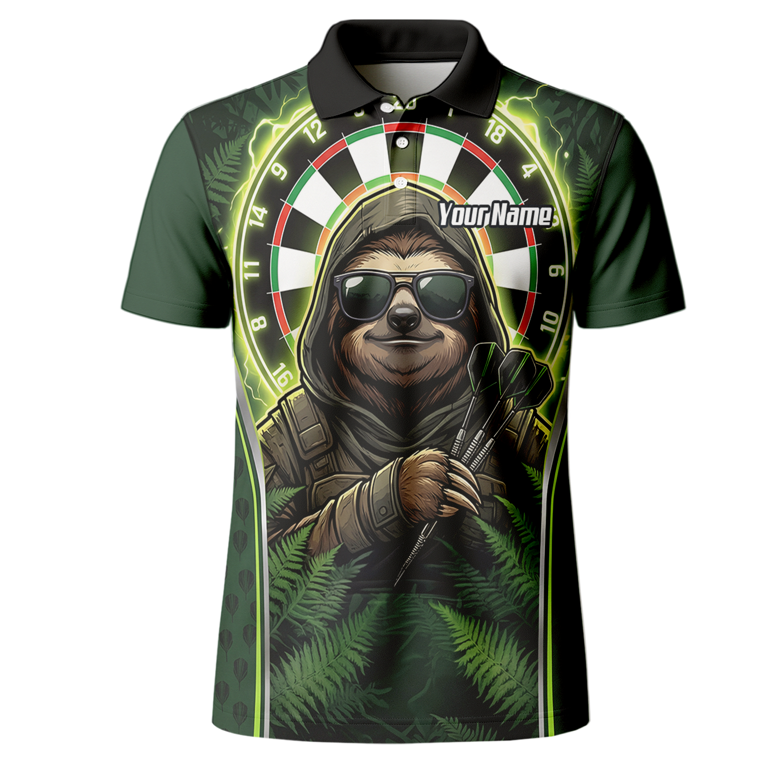 Personalised Sloth Darts Shirt for Men Green Jungle Custom Dart Jersey with Name Polo Top A2449
