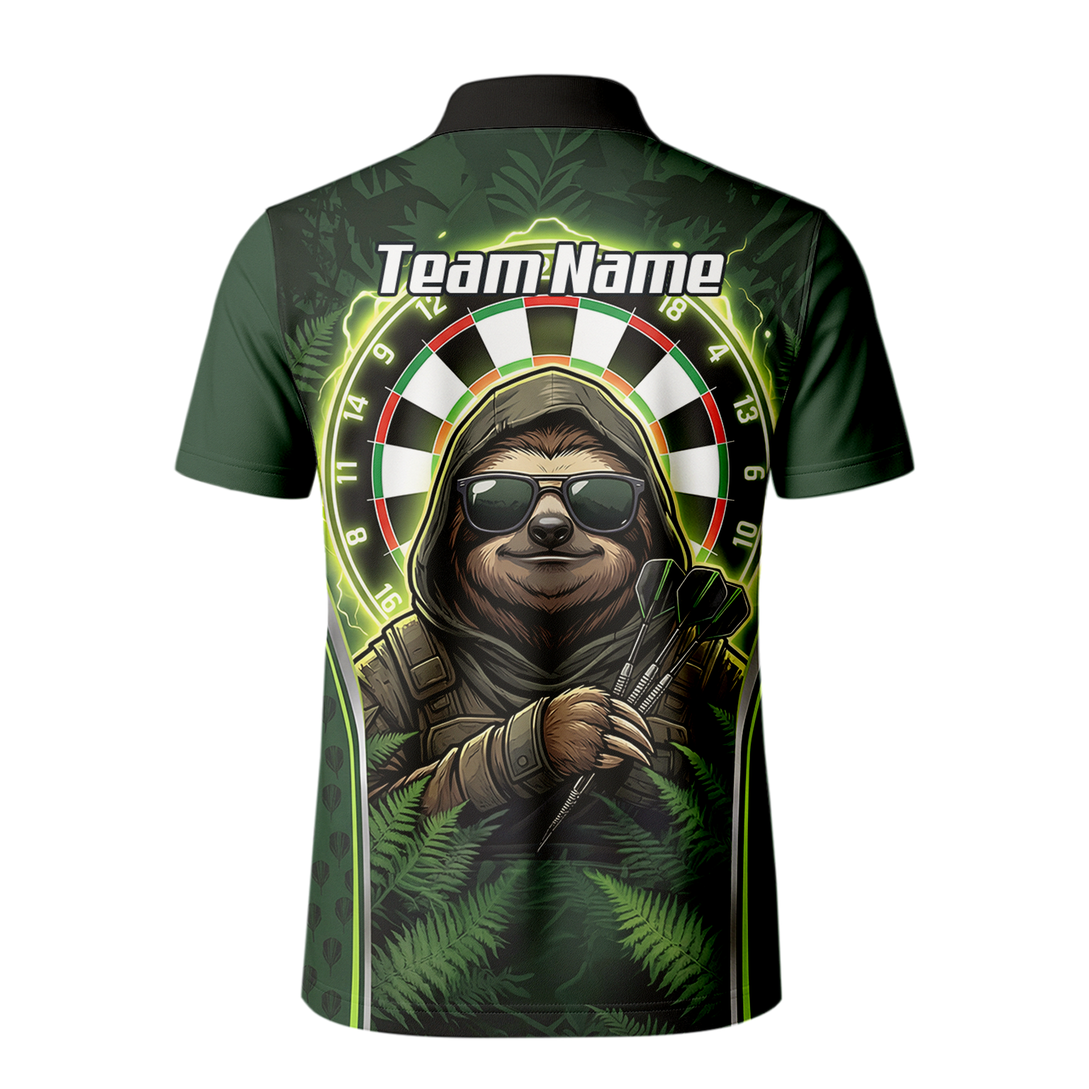 Personalised Sloth Darts Shirt for Men Green Jungle Custom Dart Jersey with Name Polo Top A2449