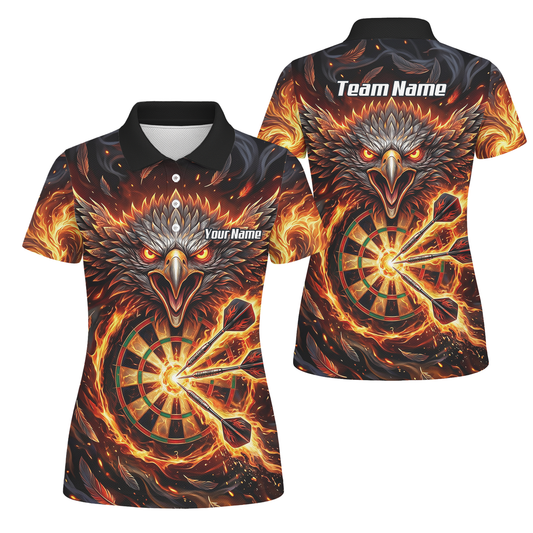 Personalised Fire Eagle Dart Jersey for Women Custom Team Name Dartboard Polo Shirt Black Orange A3134