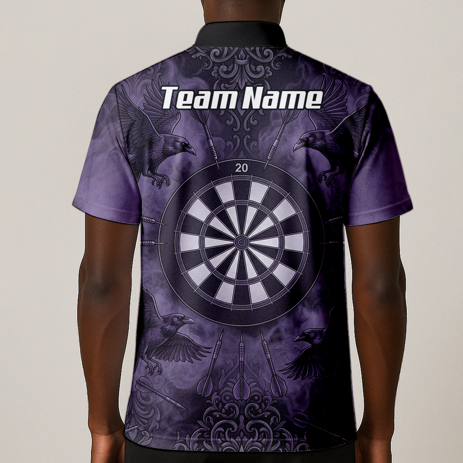 Personalised Raven Dart Jersey for Men Purple Black Smoke Design Custom Darts Polo Shirt A3714