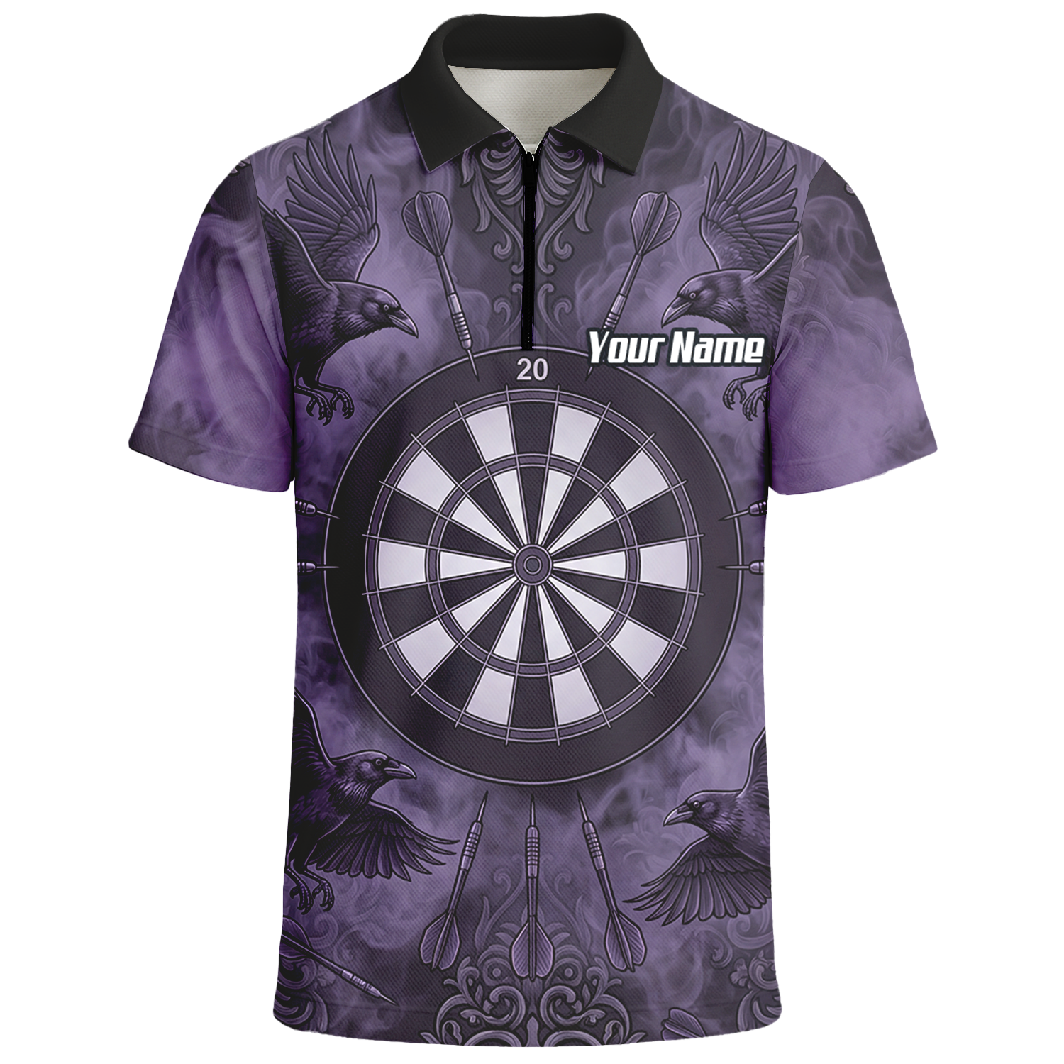 Personalised Raven Dart Jersey for Men Purple Black Smoke Design Custom Darts Polo Shirt A3714