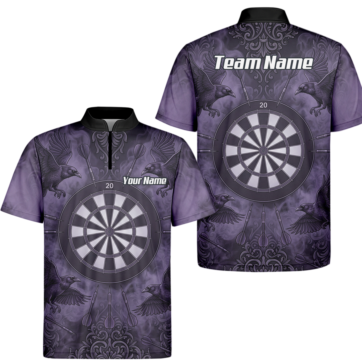 Personalised Raven Dart Jersey for Men Purple Black Smoke Design Custom Darts Polo Shirt A3714