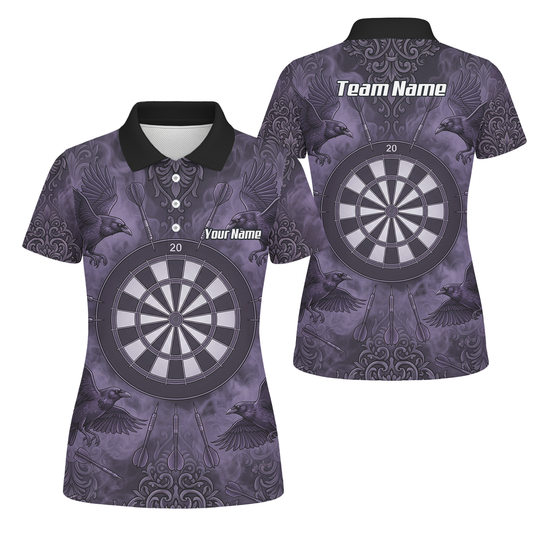Personalised Raven Dart Jersey for Women Purple Black Smoke Design Custom Darts Polo Shirt A3714