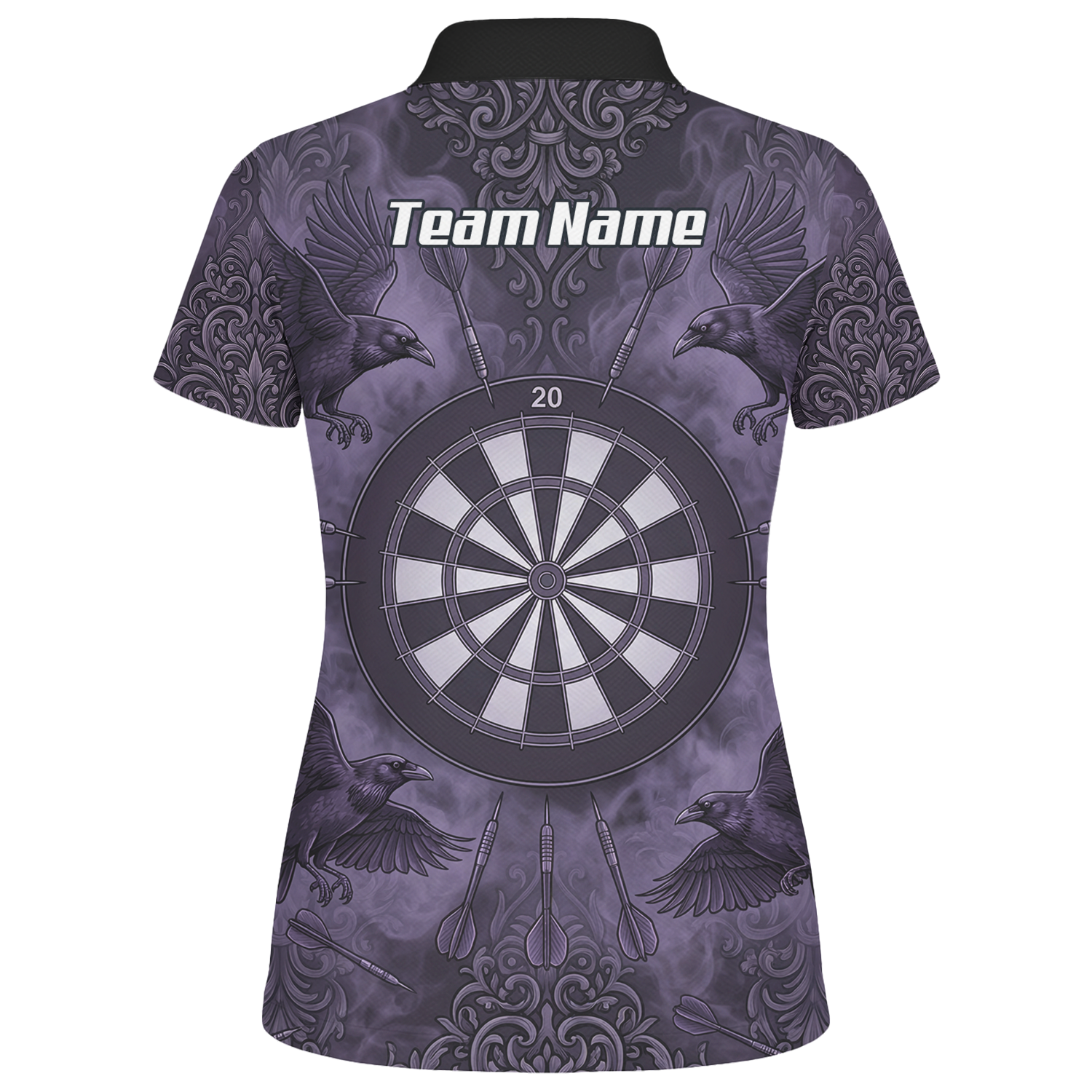 Personalised Raven Dart Jersey for Women Purple Black Smoke Design Custom Darts Polo Shirt A3714