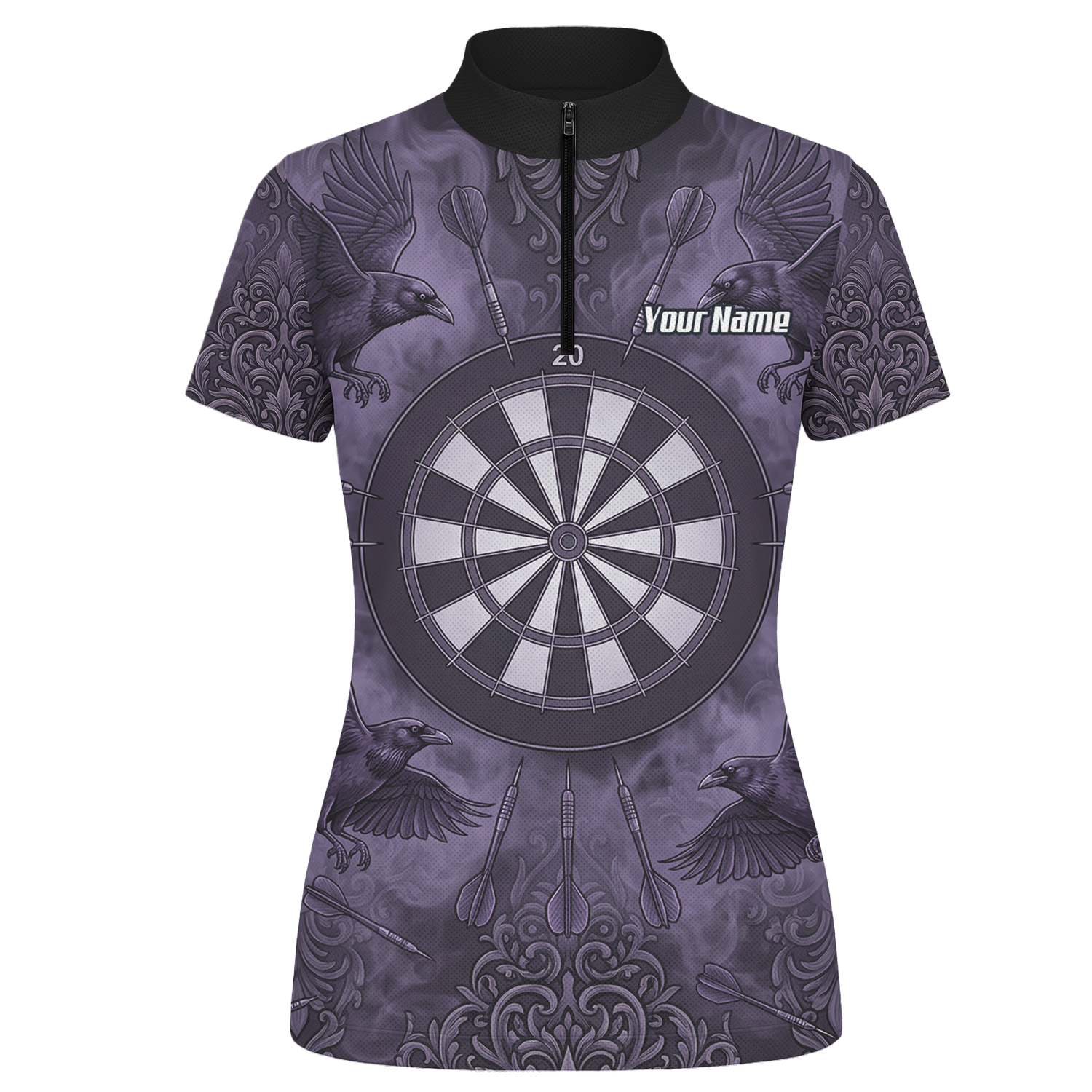 Personalised Raven Dart Jersey for Women Purple Black Smoke Design Custom Darts Polo Shirt A3714