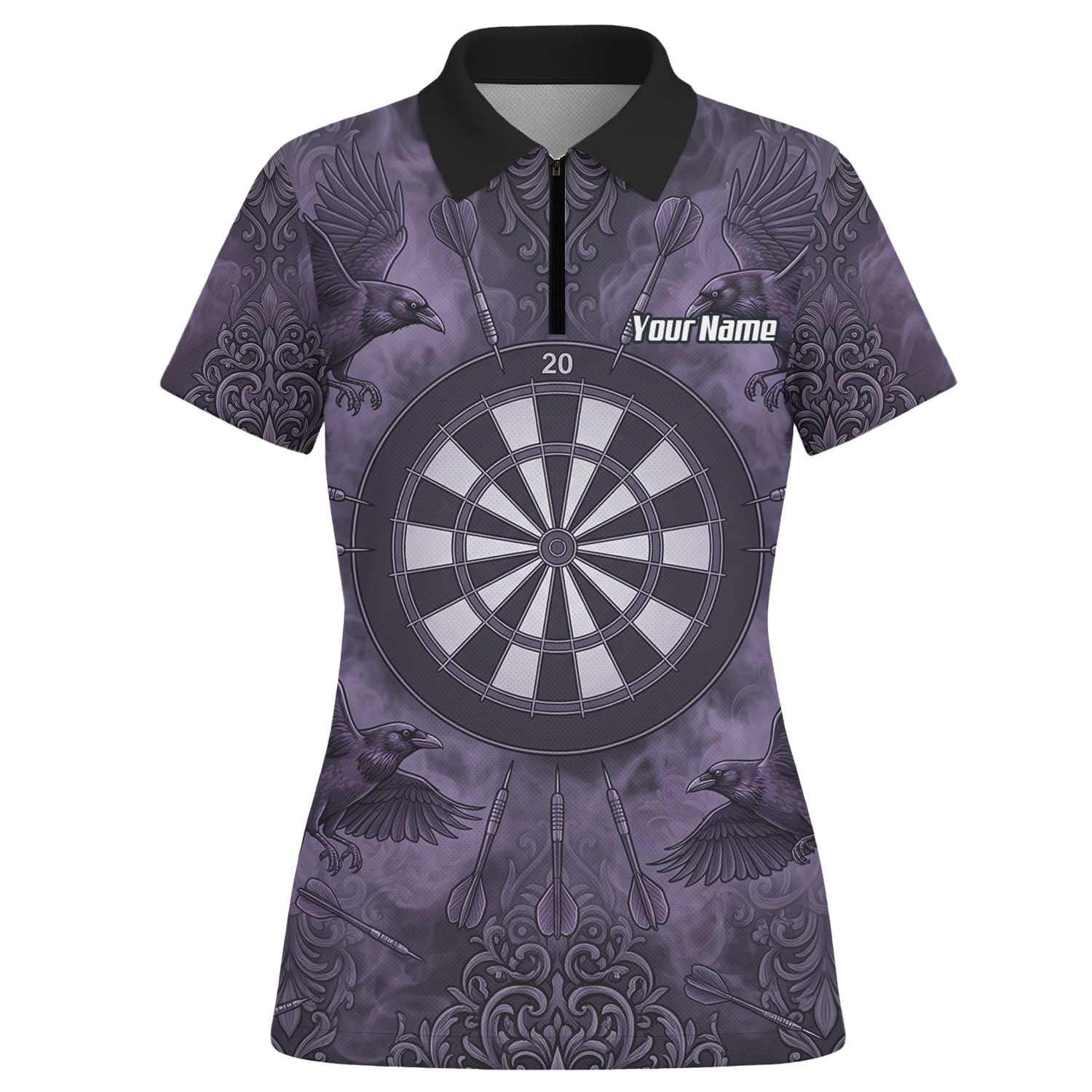 Personalised Raven Dart Jersey for Women Purple Black Smoke Design Custom Darts Polo Shirt A3714