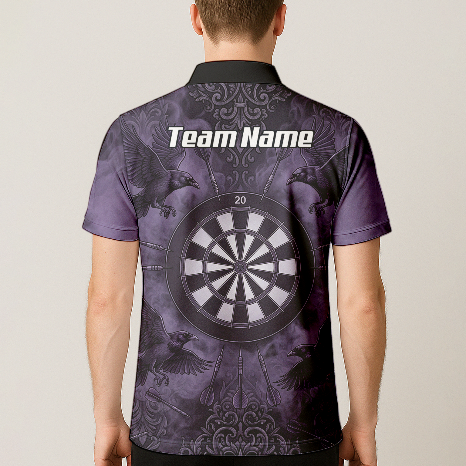 Personalised Raven Dart Jersey for Men Purple Black Smoke Design Custom Darts Polo Shirt A3714
