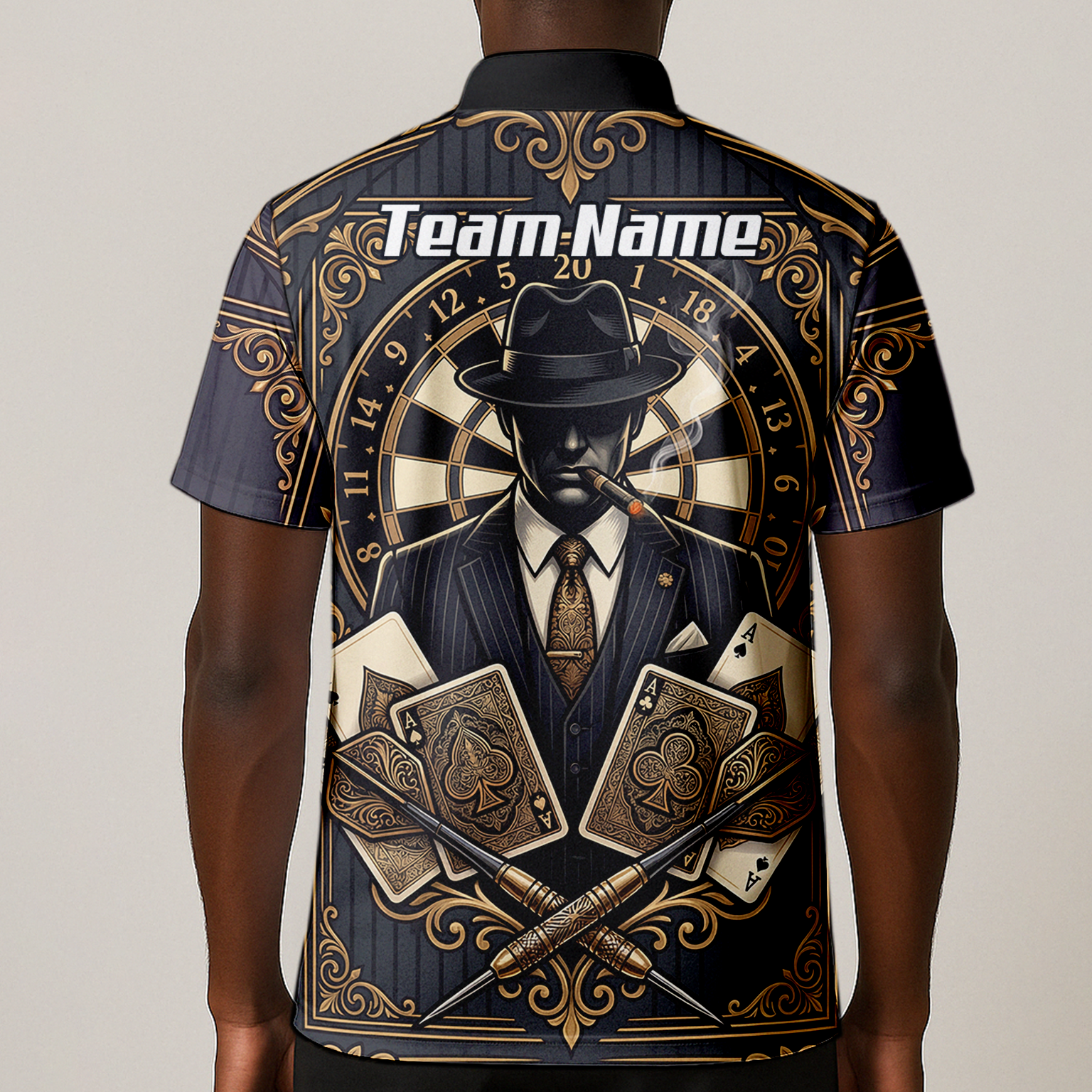 Personalised Gangster Dart Jersey For Men Custom Poker Cards Design Black Gold Dart Shirt Polo A7182