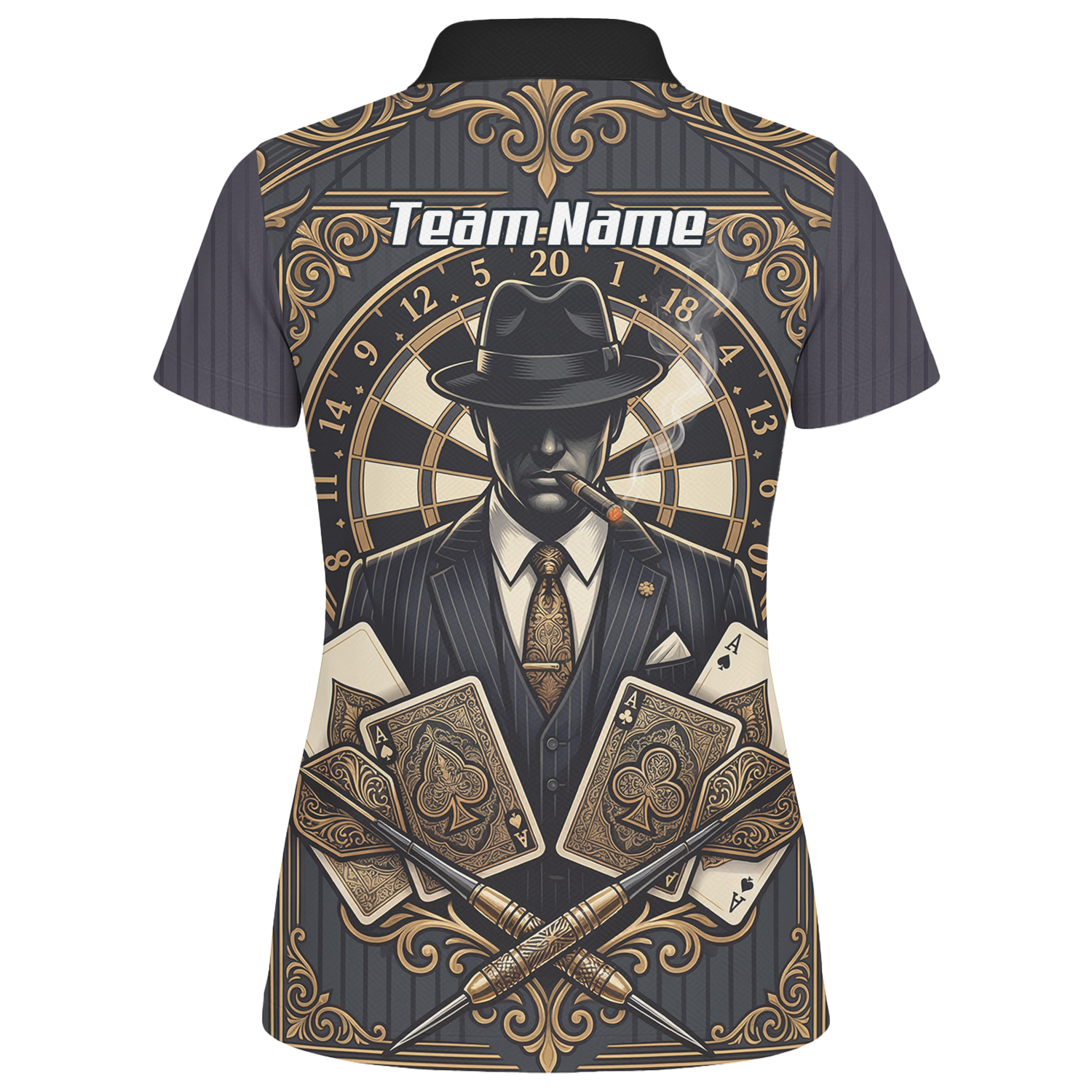 Personalised Gangster Dart Jersey For Women Custom Poker Cards Design Black Gold Dart Shirt Polo A7182