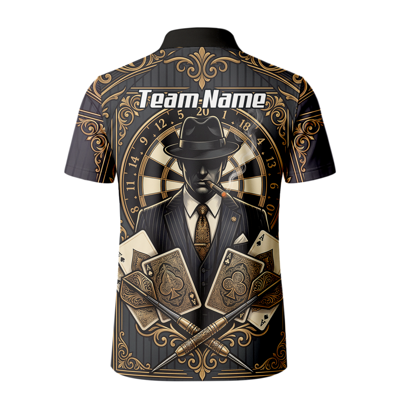 Personalised Gangster Dart Jersey For Men Custom Poker Cards Design Black Gold Dart Shirt Polo A7182