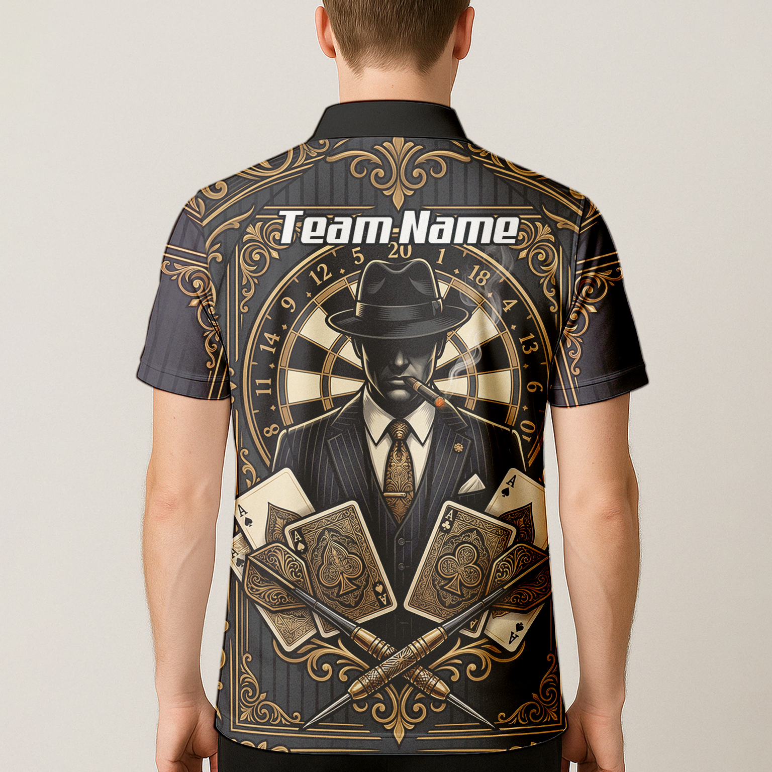Personalised Gangster Dart Jersey For Men Custom Poker Cards Design Black Gold Dart Shirt Polo A7182