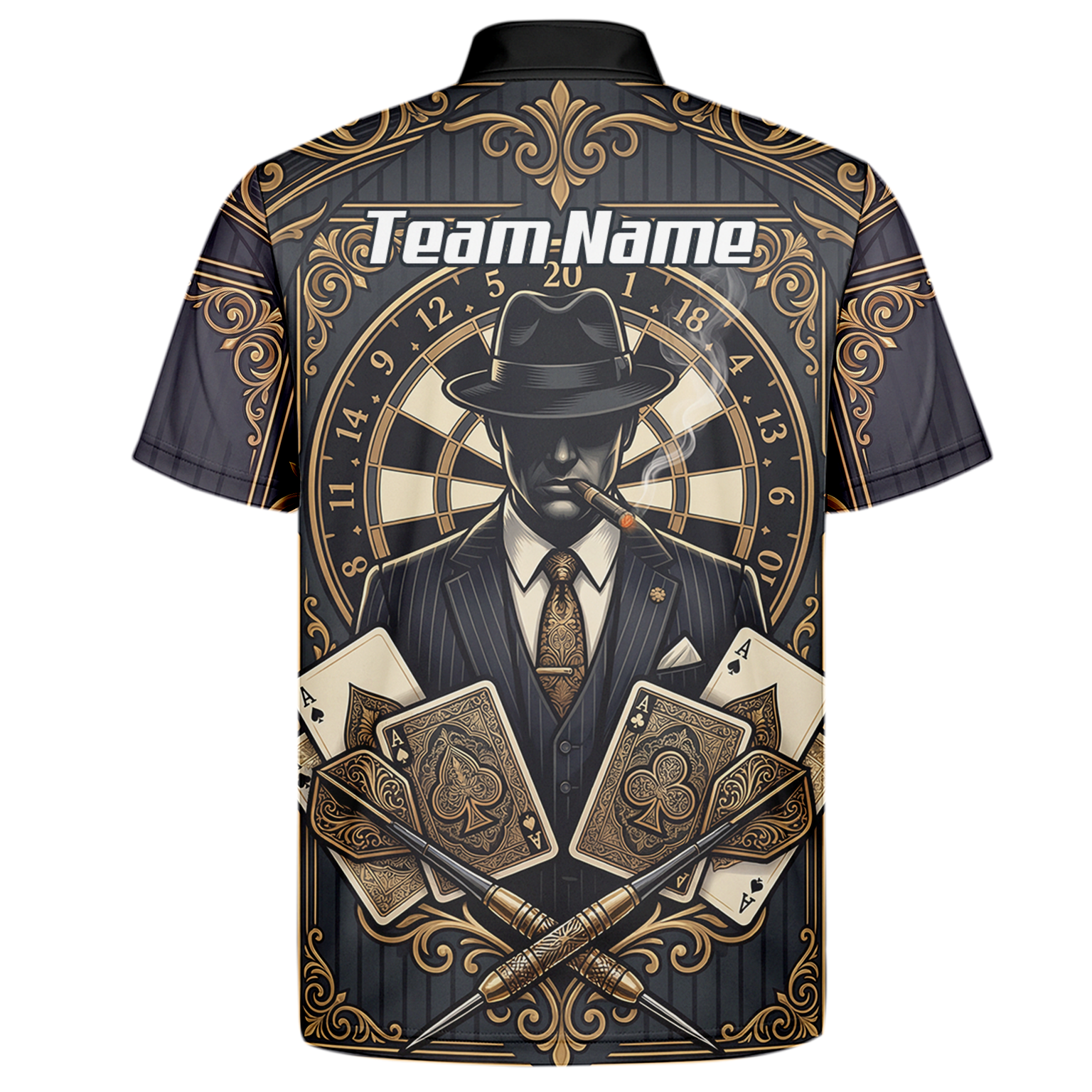 Personalised Gangster Dart Jersey For Men Custom Poker Cards Design Black Gold Dart Shirt Polo A7182