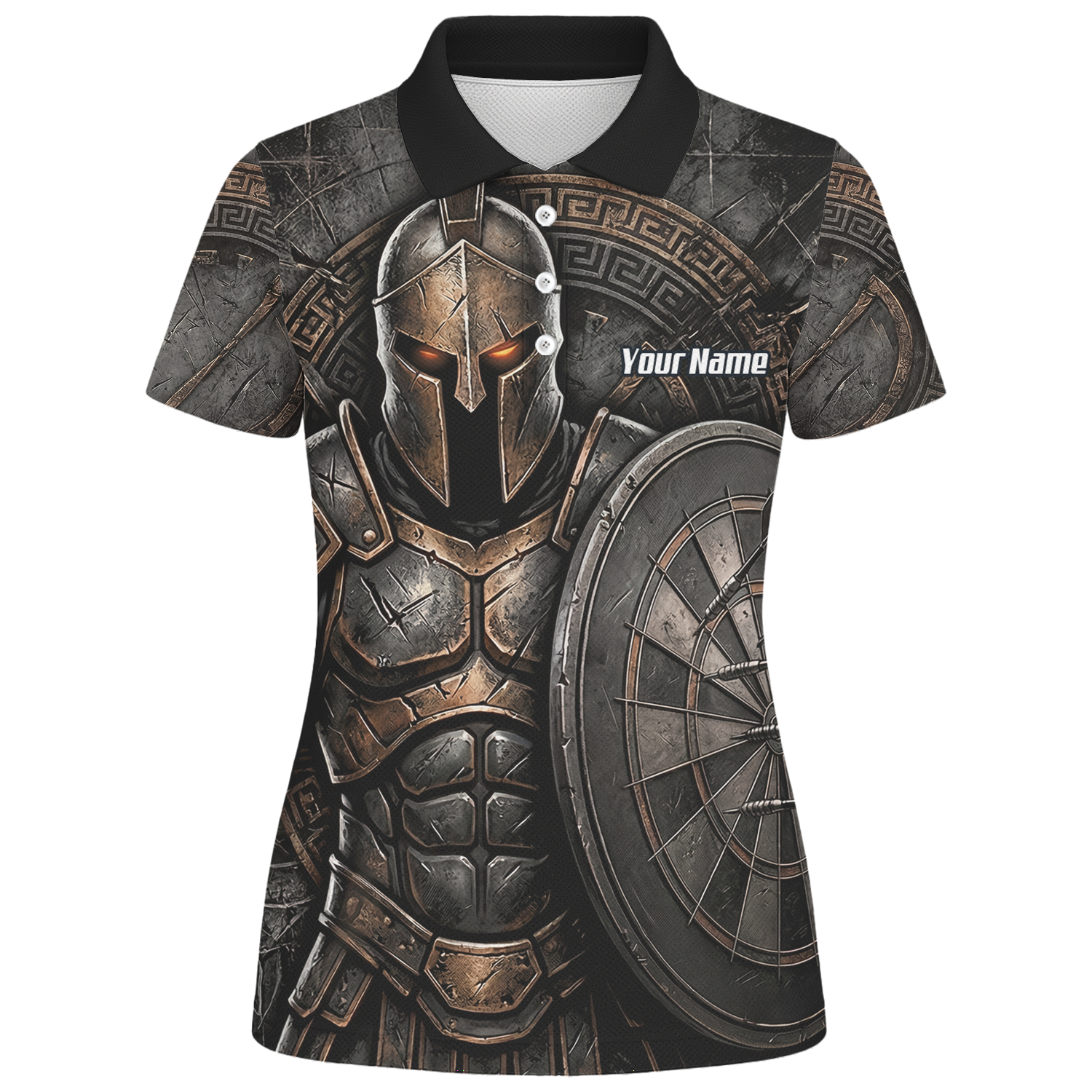 Personalised Spartan Warrior Dart Jersey for Women Custom Bronze Gladiator Design Polo Shirt Black A8783