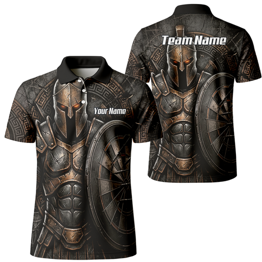 Personalised Spartan Warrior Dart Jersey for Men Custom Bronze Gladiator Design Polo Shirt Black A8783