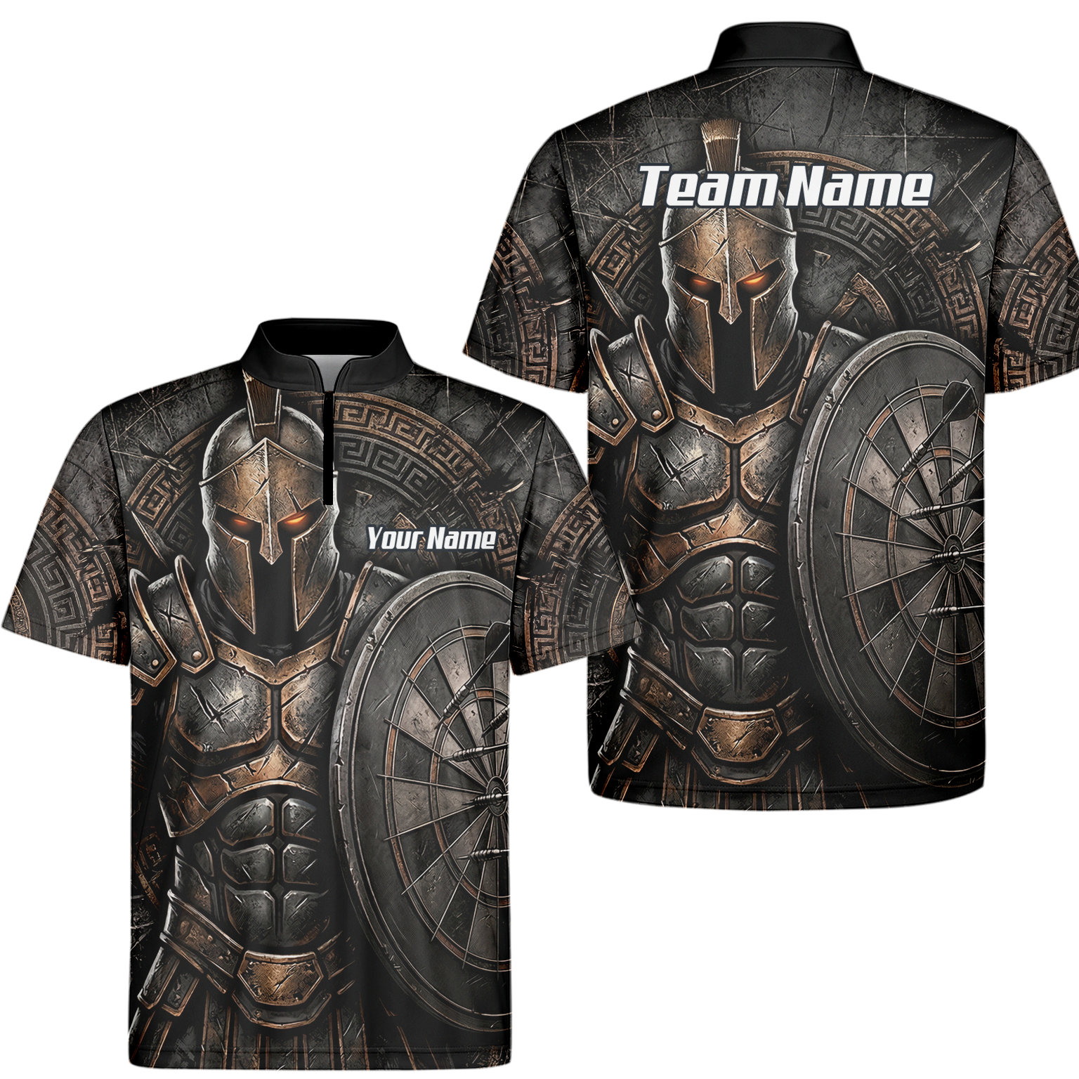 Personalised Spartan Warrior Dart Jersey for Men Custom Bronze Gladiator Design Polo Shirt Black A8783
