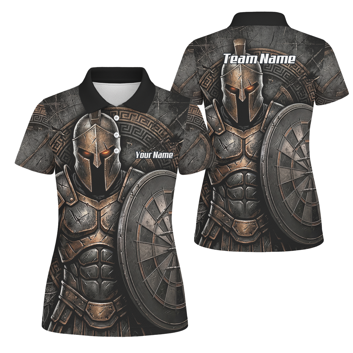 Personalised Spartan Warrior Dart Jersey for Women Custom Bronze Gladiator Design Polo Shirt Black A8783