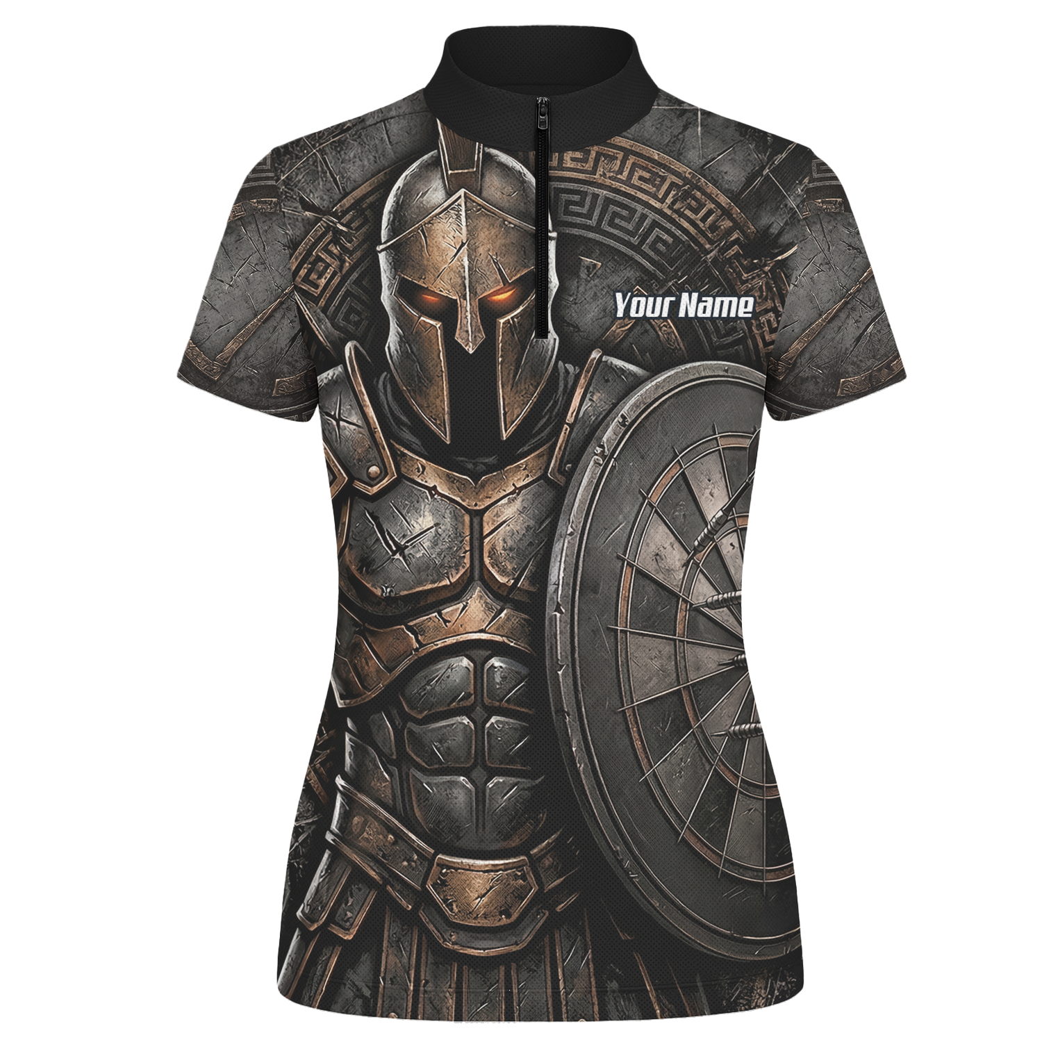 Personalised Spartan Warrior Dart Jersey for Women Custom Bronze Gladiator Design Polo Shirt Black A8783