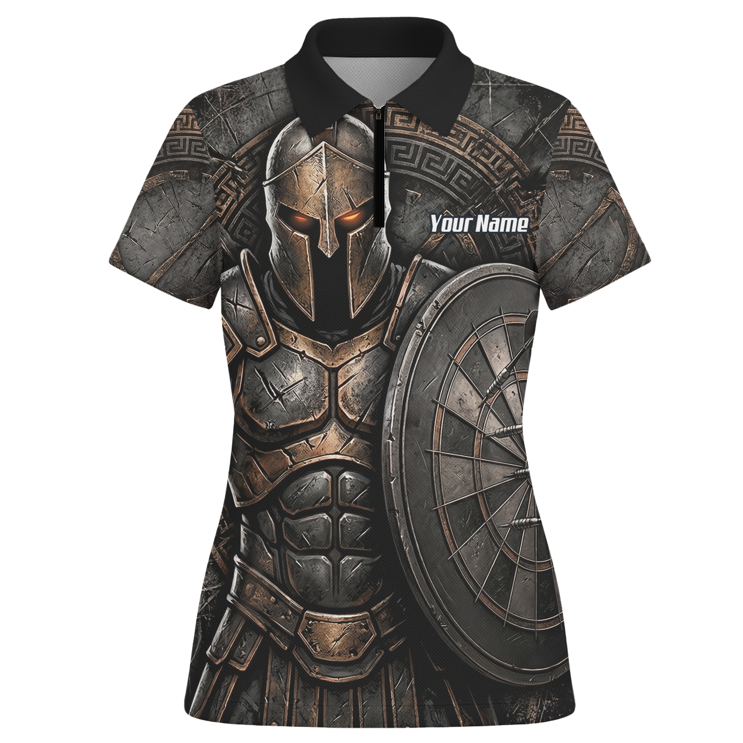 Personalised Spartan Warrior Dart Jersey for Women Custom Bronze Gladiator Design Polo Shirt Black A8783