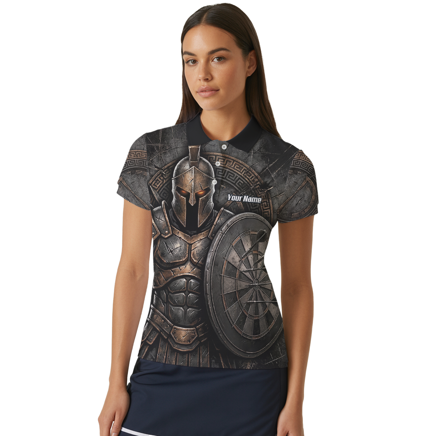 Personalised Spartan Warrior Dart Jersey for Women Custom Bronze Gladiator Design Polo Shirt Black A8783