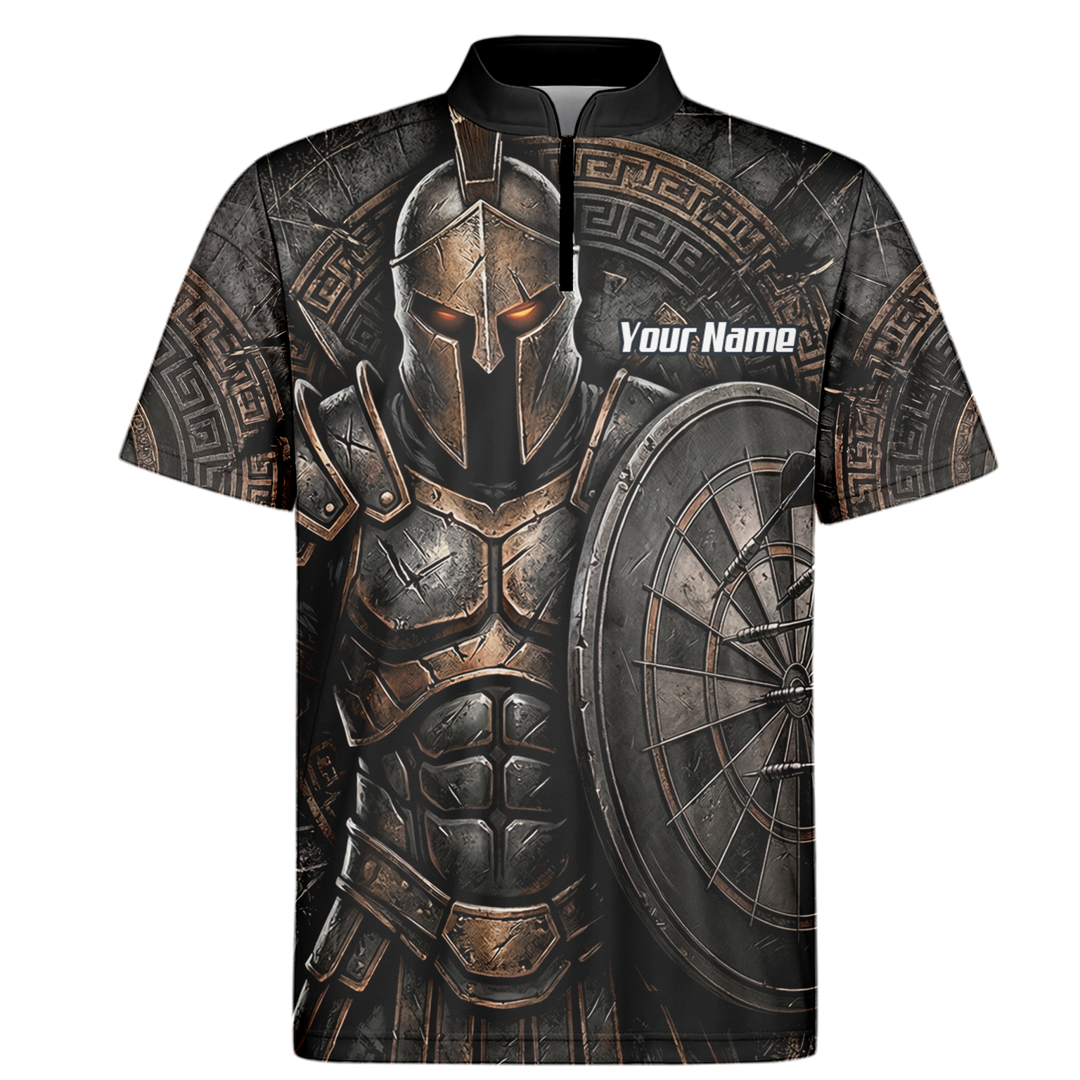 Personalised Spartan Warrior Dart Jersey for Men Custom Bronze Gladiator Design Polo Shirt Black A8783