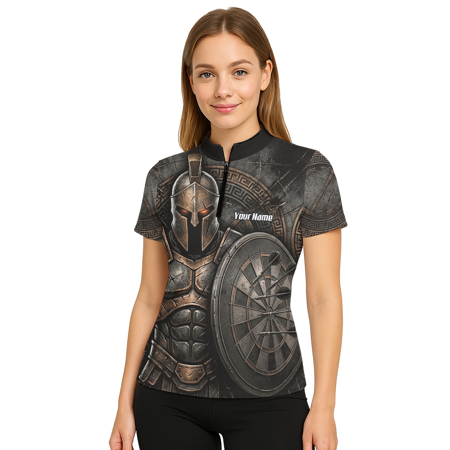 Personalised Spartan Warrior Dart Jersey for Women Custom Bronze Gladiator Design Polo Shirt Black A8783