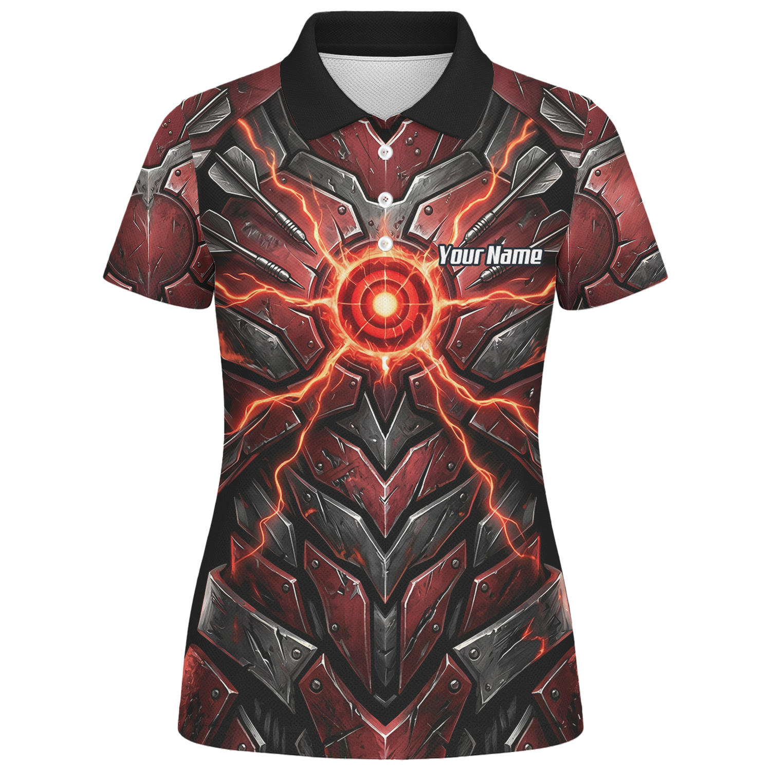 Personalised Red Black Mechanical Armor Dart Jersey For Women Custom Sublimated Polo Shirt A9366