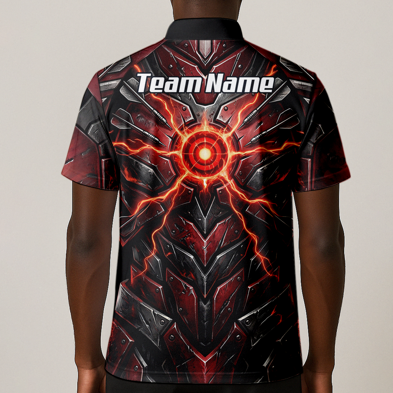 Personalised Red Black Mechanical Armor Dart Jersey For Men Custom Sublimated Polo Shirt A9366