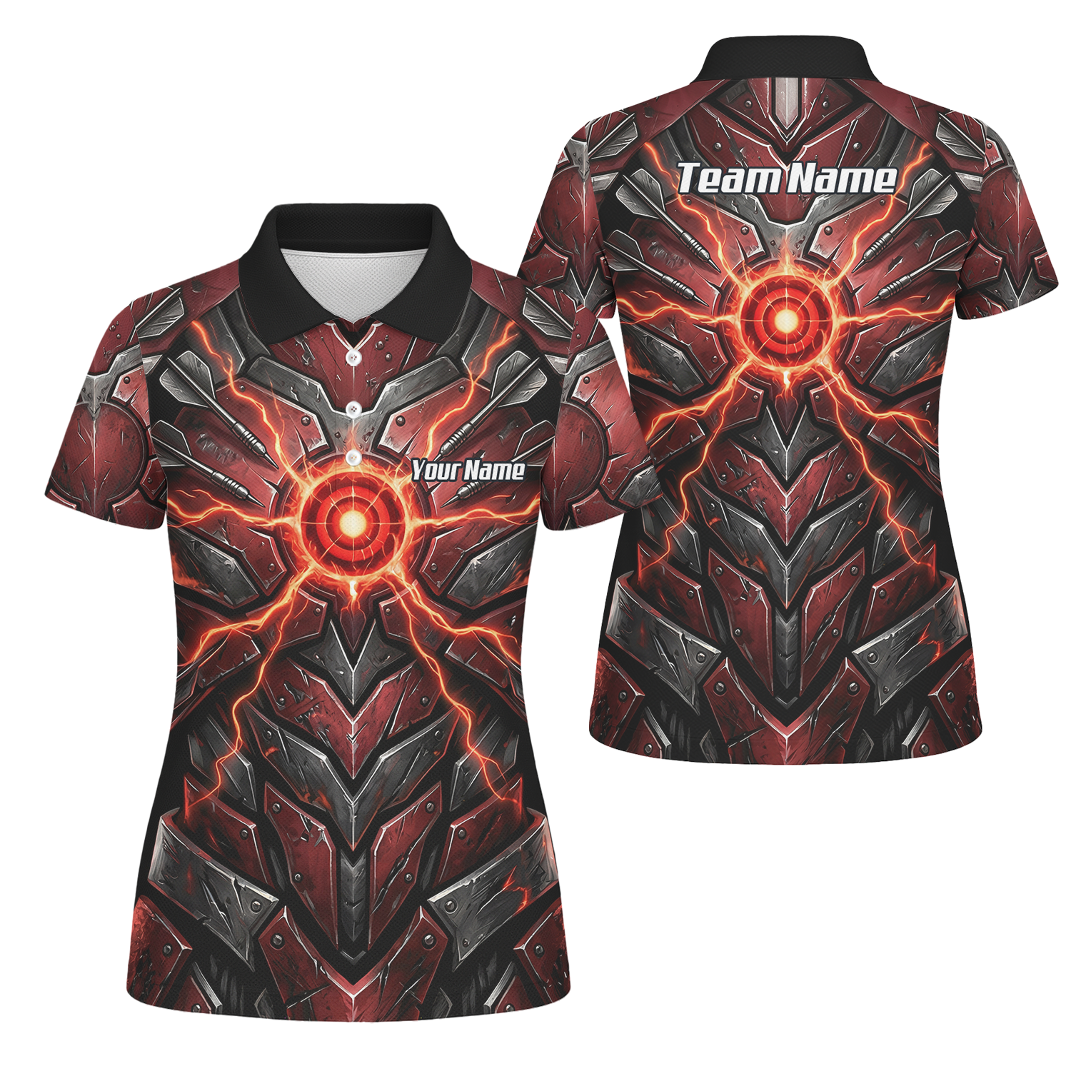 Personalised Red Black Mechanical Armor Dart Jersey For Women Custom Sublimated Polo Shirt A9366