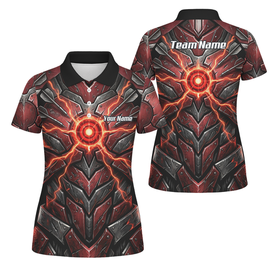 Personalised Red Black Mechanical Armor Dart Jersey For Women Custom Sublimated Polo Shirt A9366
