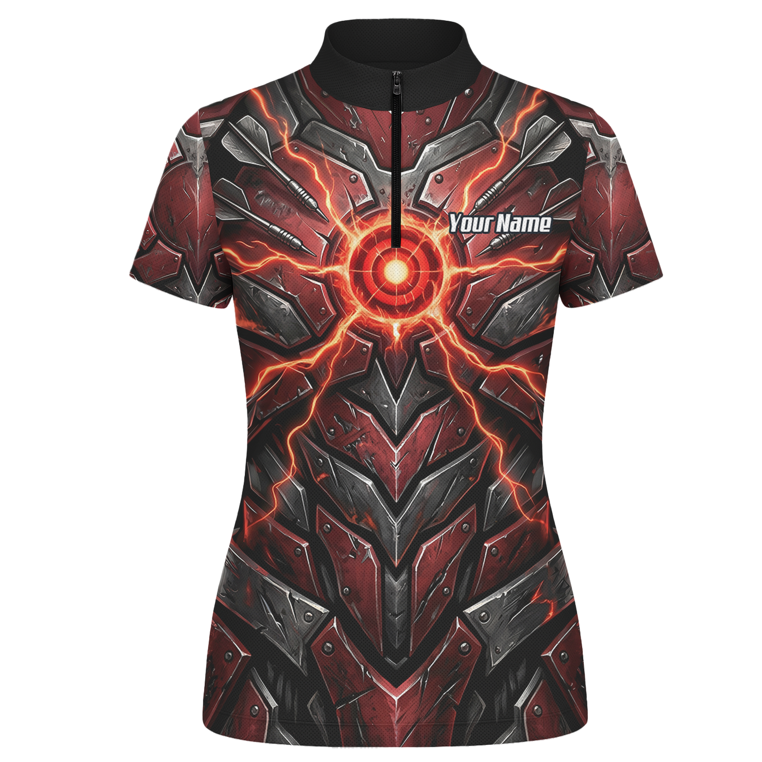 Personalised Red Black Mechanical Armor Dart Jersey For Women Custom Sublimated Polo Shirt A9366