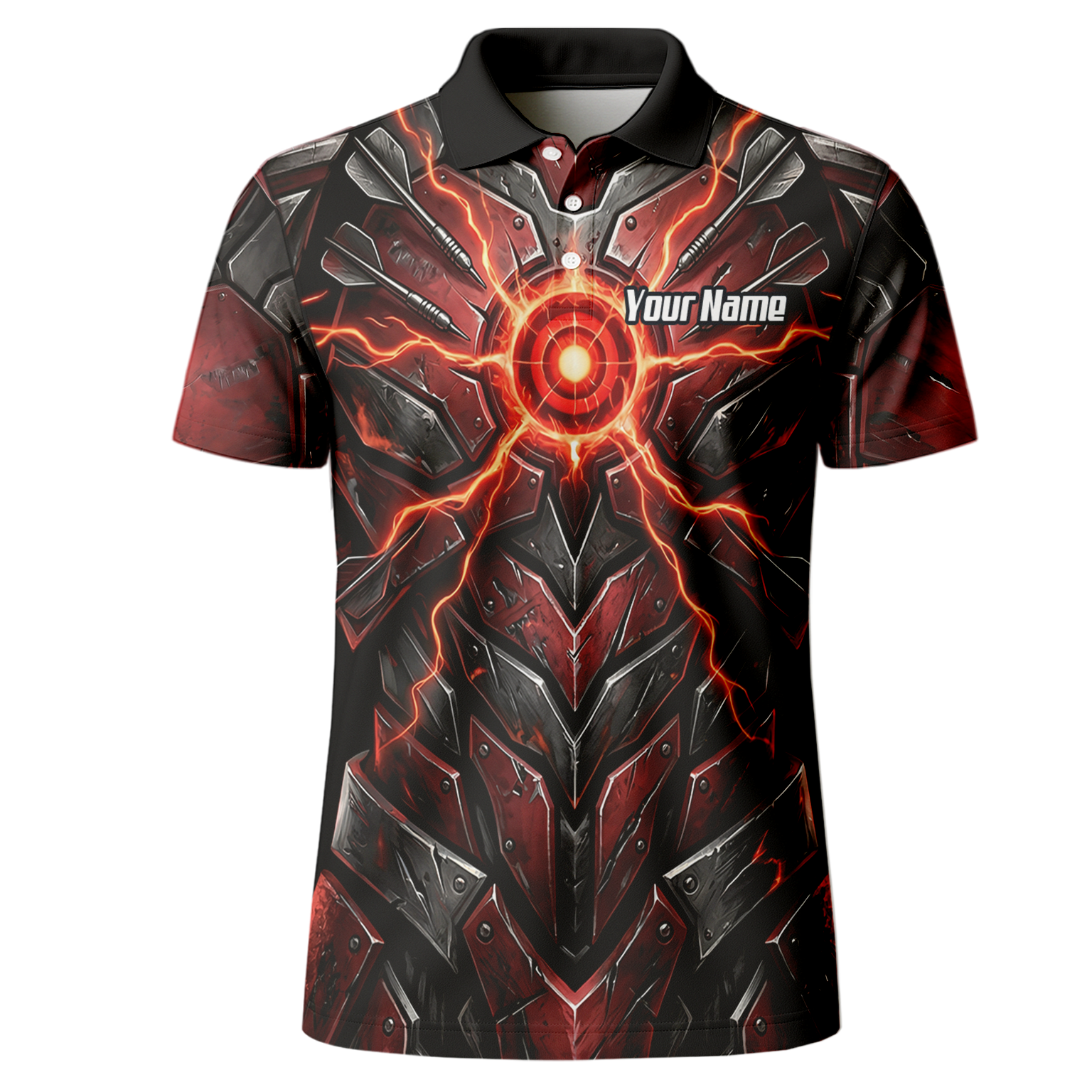 Personalised Red Black Mechanical Armor Dart Jersey For Men Custom Sublimated Polo Shirt A9366