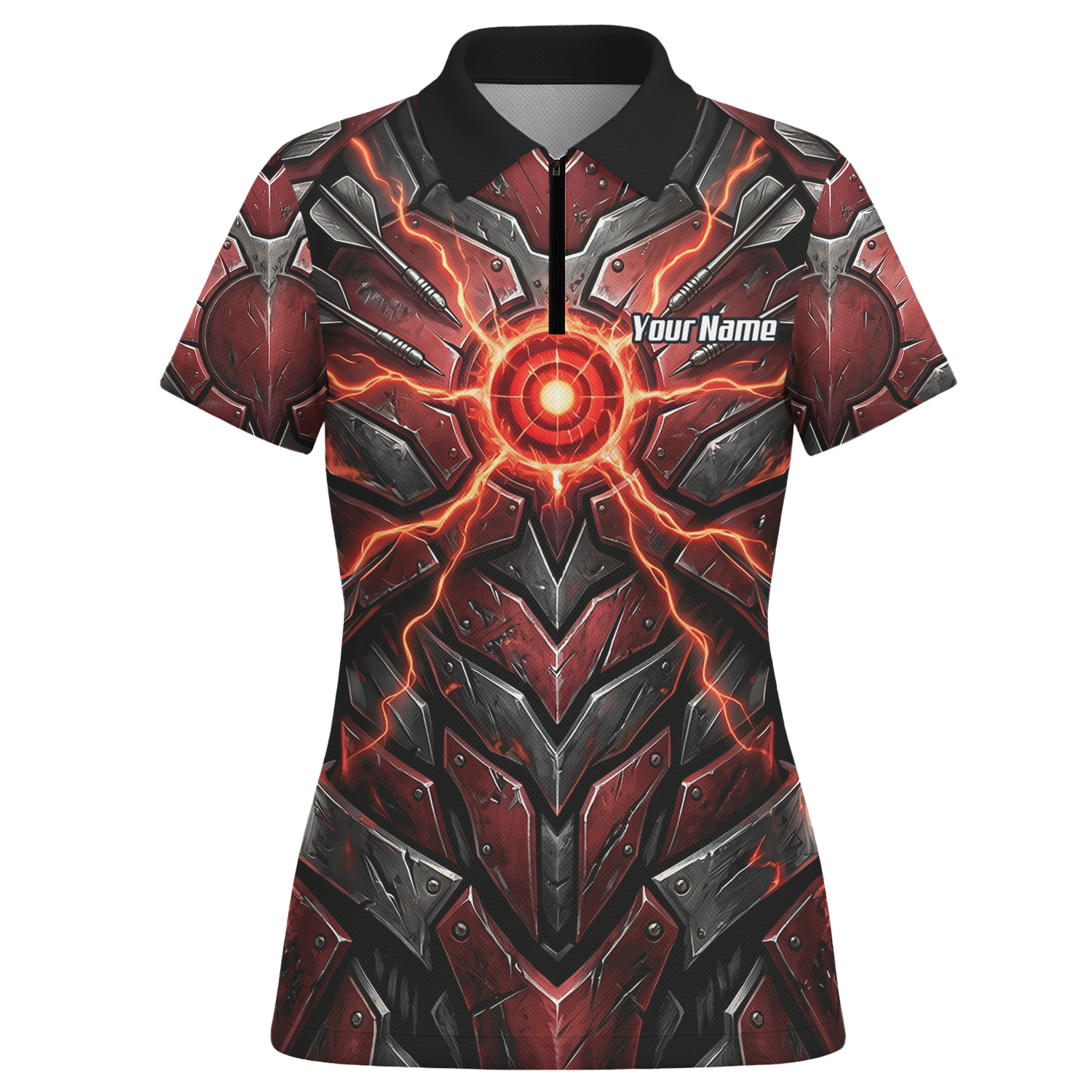 Personalised Red Black Mechanical Armor Dart Jersey For Women Custom Sublimated Polo Shirt A9366