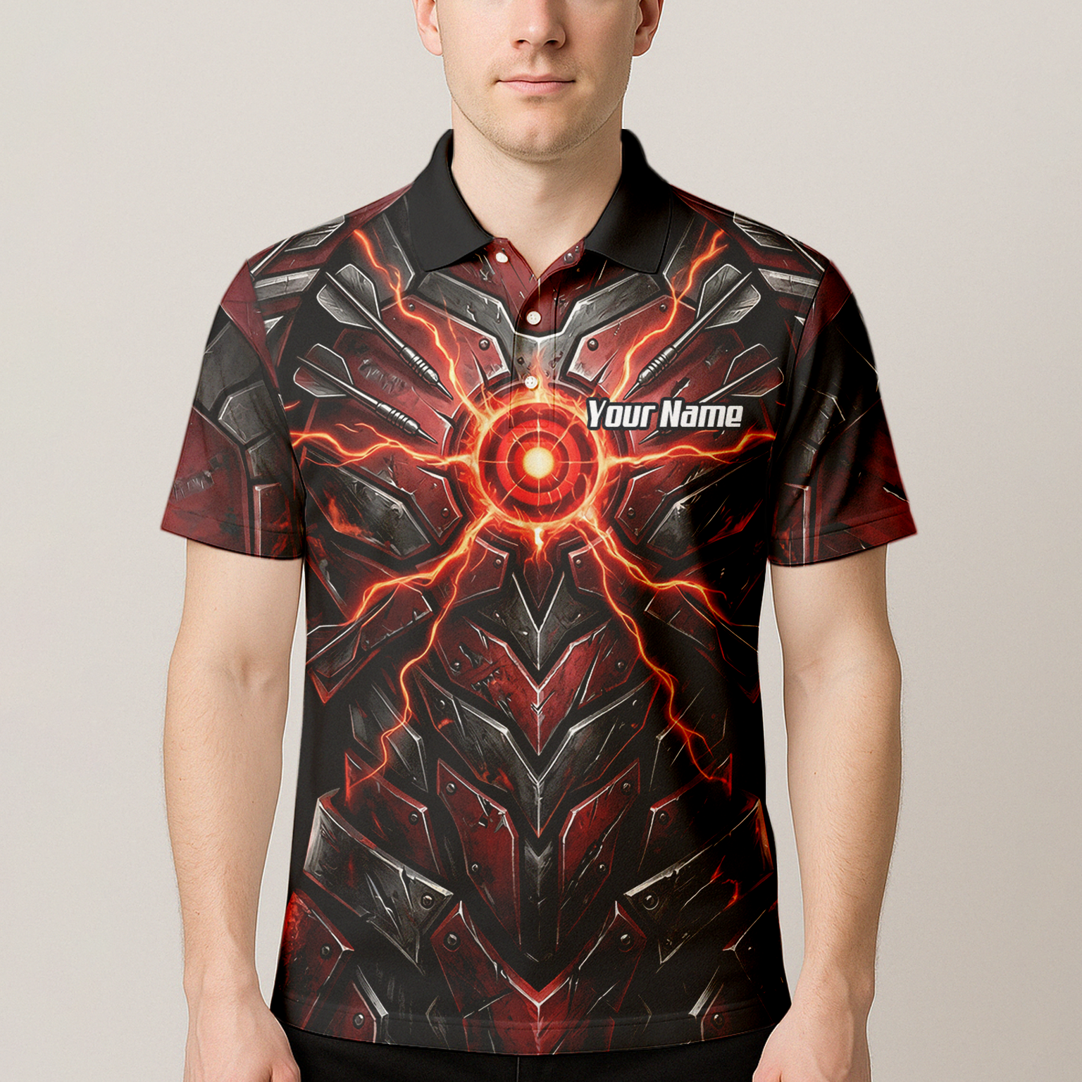 Personalised Red Black Mechanical Armor Dart Jersey For Men Custom Sublimated Polo Shirt A9366