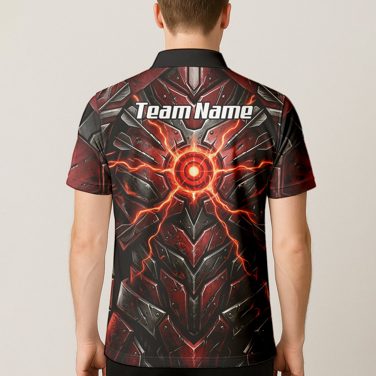 Personalised Red Black Mechanical Armor Dart Jersey For Men Custom Sublimated Polo Shirt A9366