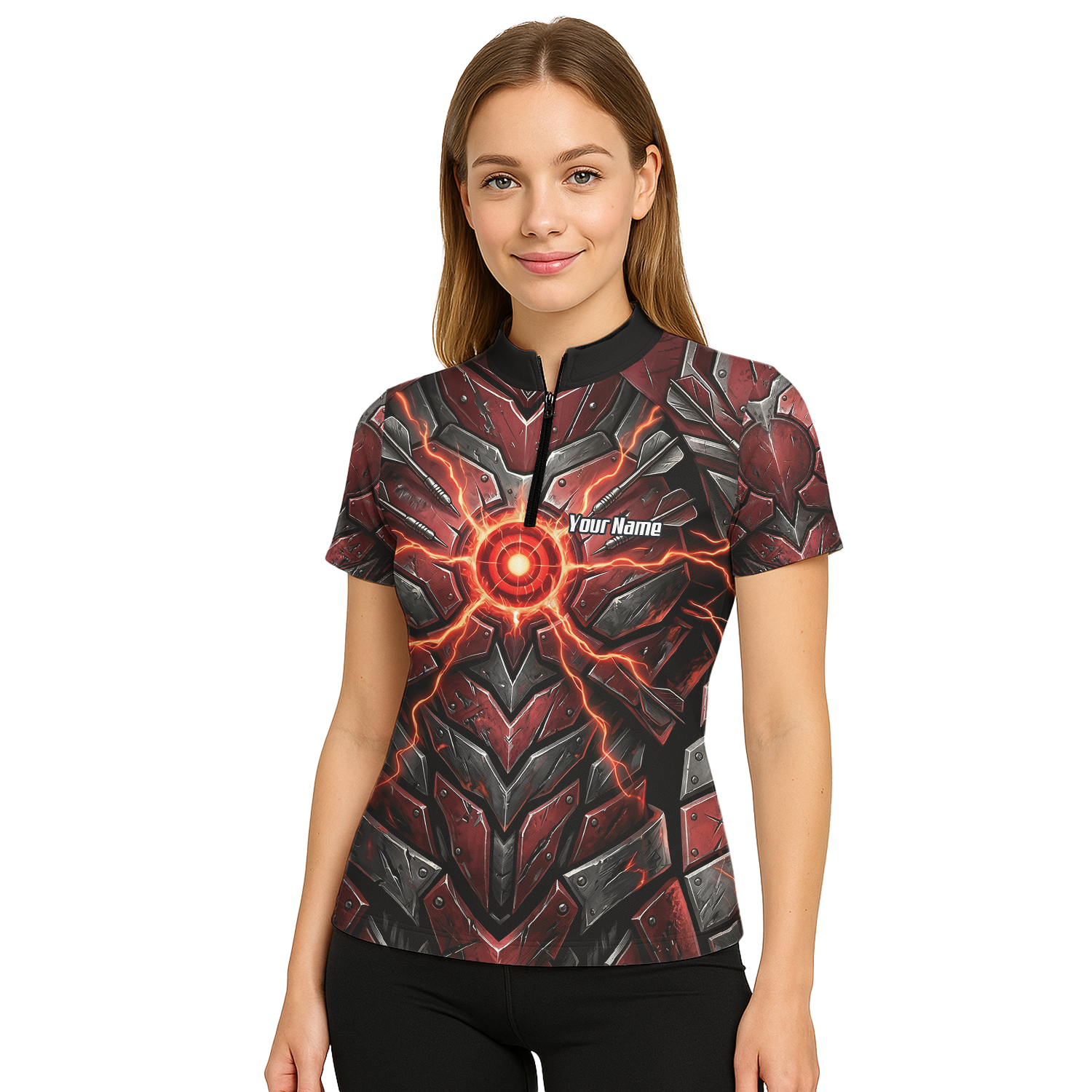 Personalised Red Black Mechanical Armor Dart Jersey For Women Custom Sublimated Polo Shirt A9366
