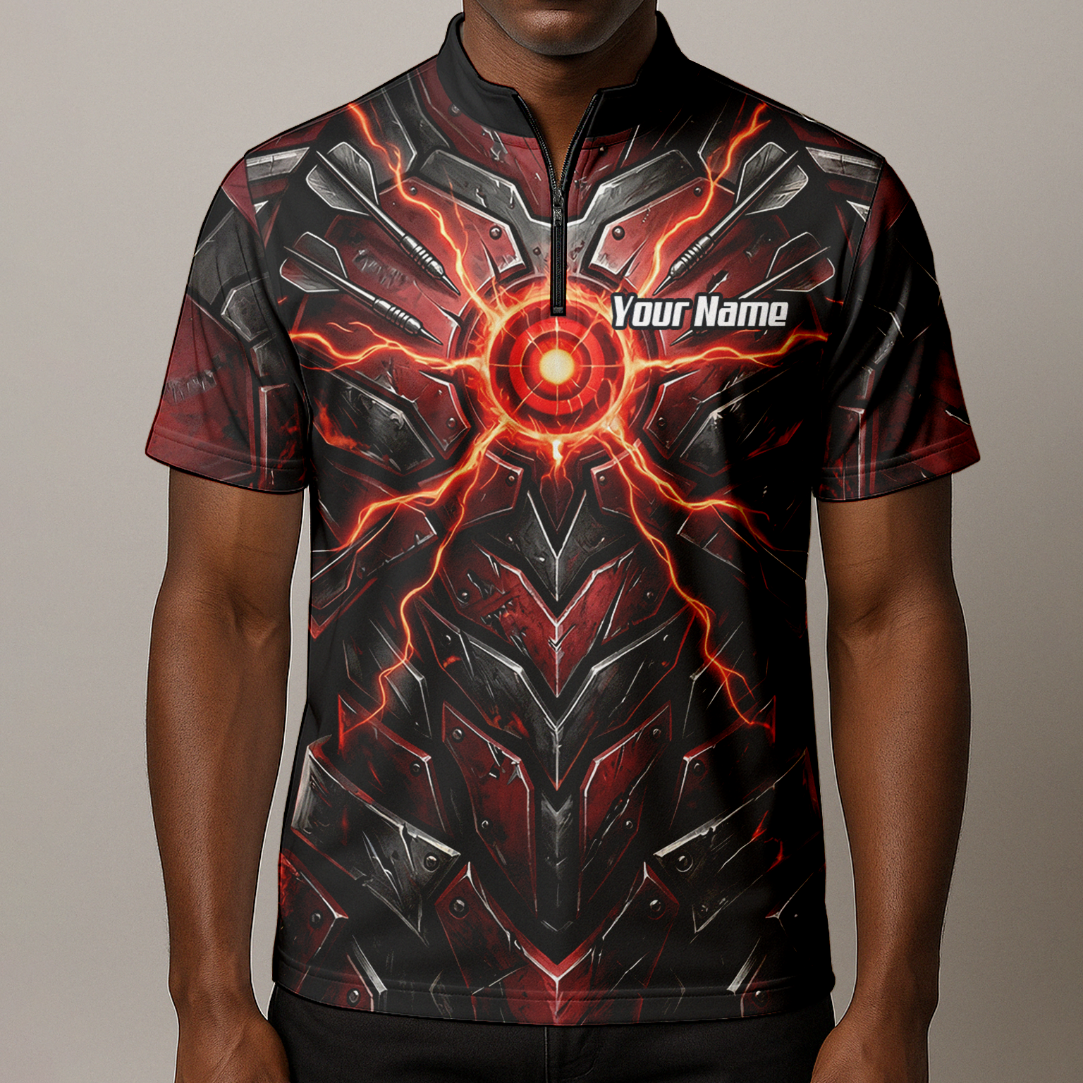 Personalised Red Black Mechanical Armor Dart Jersey For Men Custom Sublimated Polo Shirt A9366