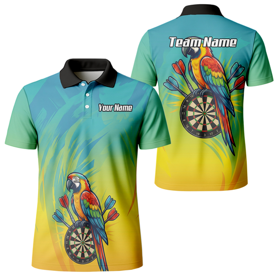 Personalised Tropical Parrot Dart Jersey Polo and Zipper For Men Custom Macaw Bird Blue Yellow B1654 - Polo Yes