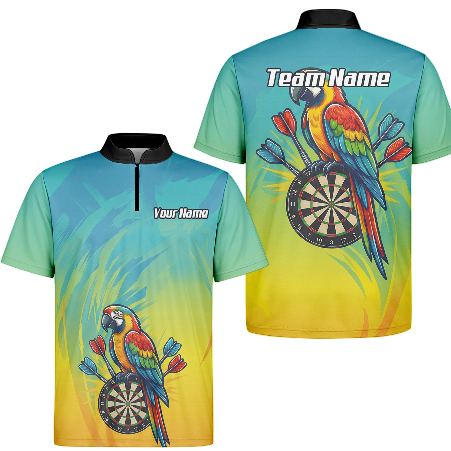 Personalised Tropical Parrot Dart Jersey Polo and Zipper For Men Custom Macaw Bird Blue Yellow B1654 - Zipper Yes