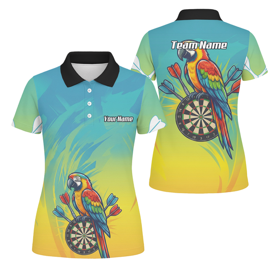 Personalised Tropical Parrot Dart Jersey Polo and Zipper For Women Custom Macaw Bird Blue Yellow B1654 - Polo Yes