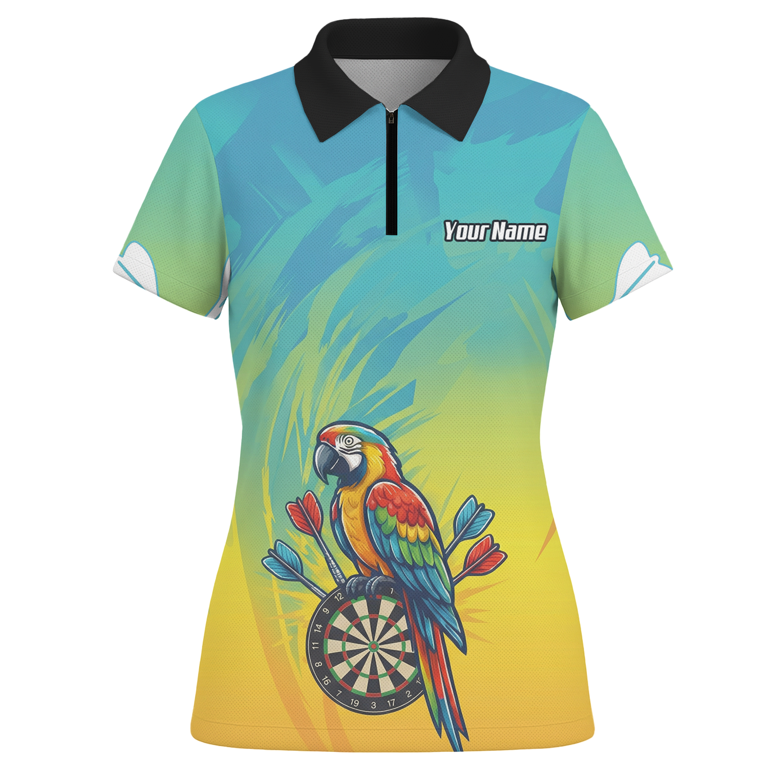Personalised Tropical Parrot Dart Jersey Polo and Zipper For Women Custom Macaw Bird Blue Yellow B1654 - Polo -w Zipper Yes